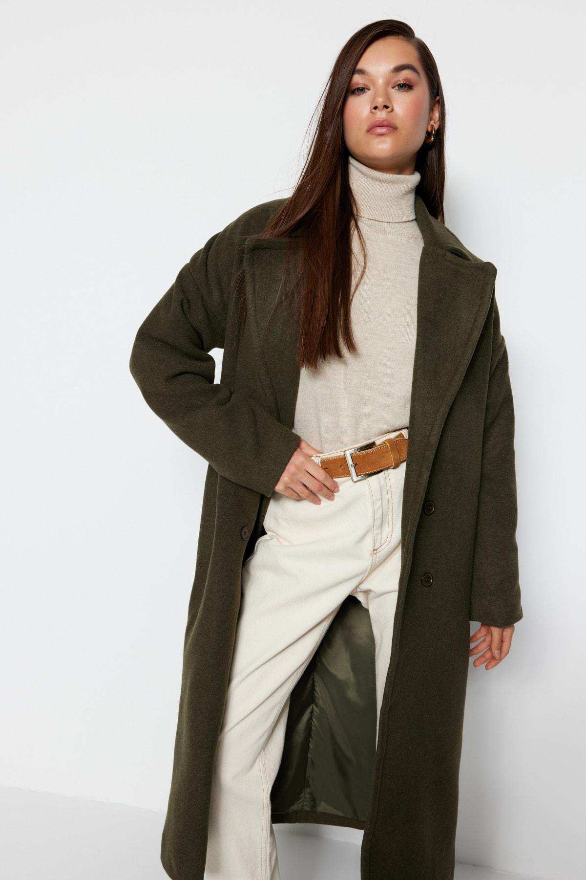 Khaki Double Breasted Oversize Coat, , large image number 2