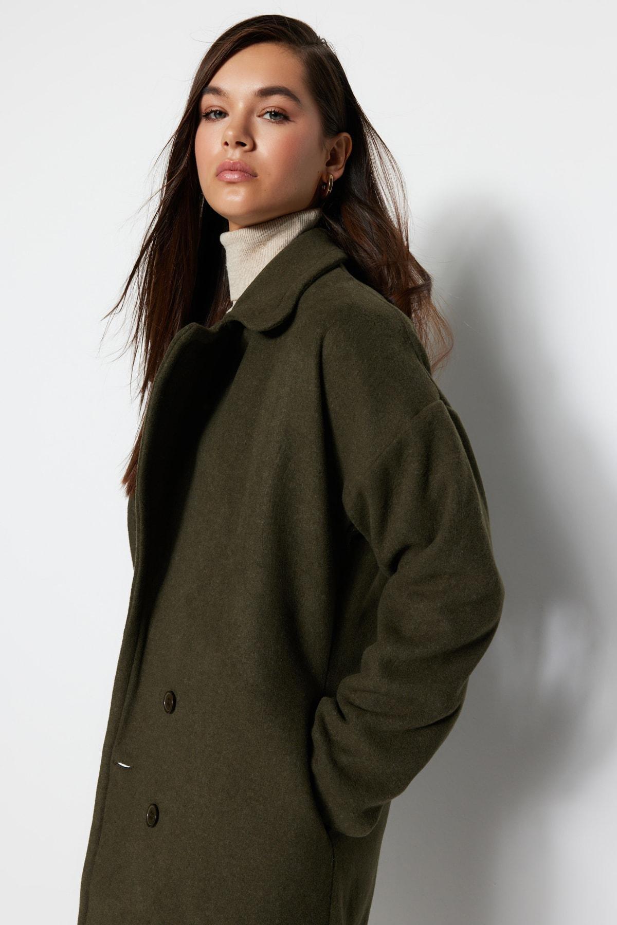 Khaki Double Breasted Oversize Coat, , large image number 3