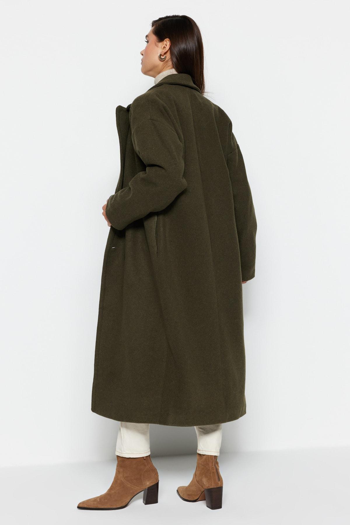Khaki Double Breasted Oversize Coat, , large image number 5
