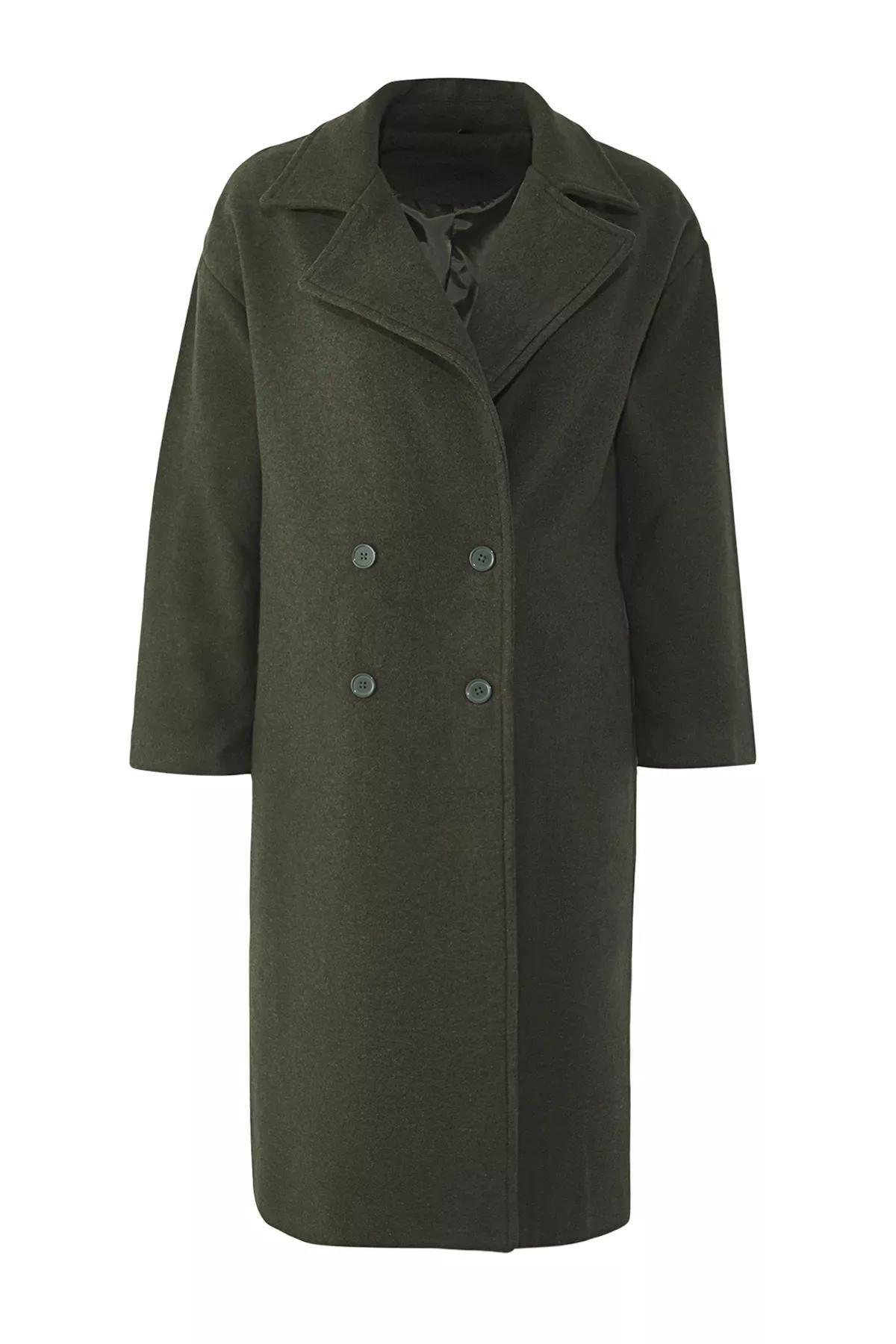 Khaki Double Breasted Oversize Coat, Khaki, large image number 6