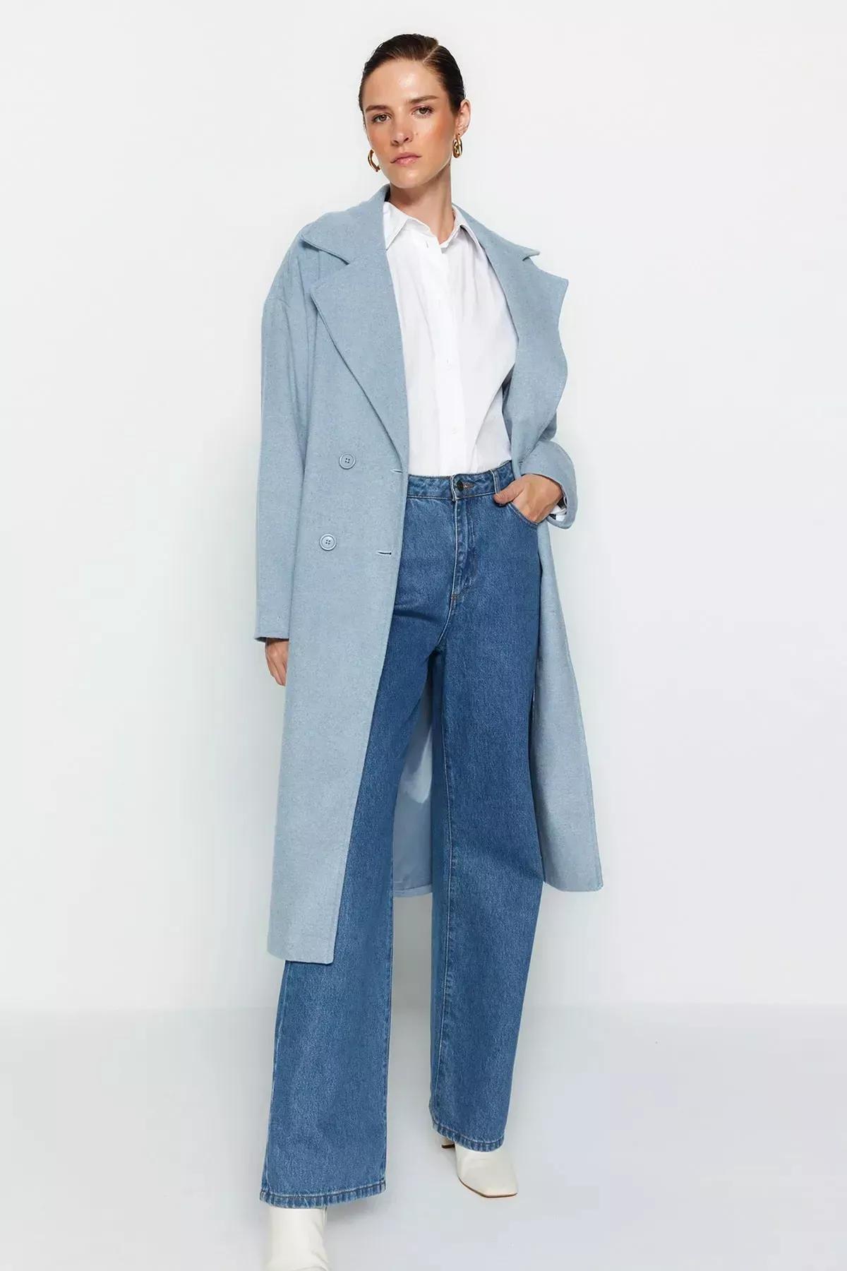 Blue Oversized Wide Cut Long Coat, Blue, large image number 0