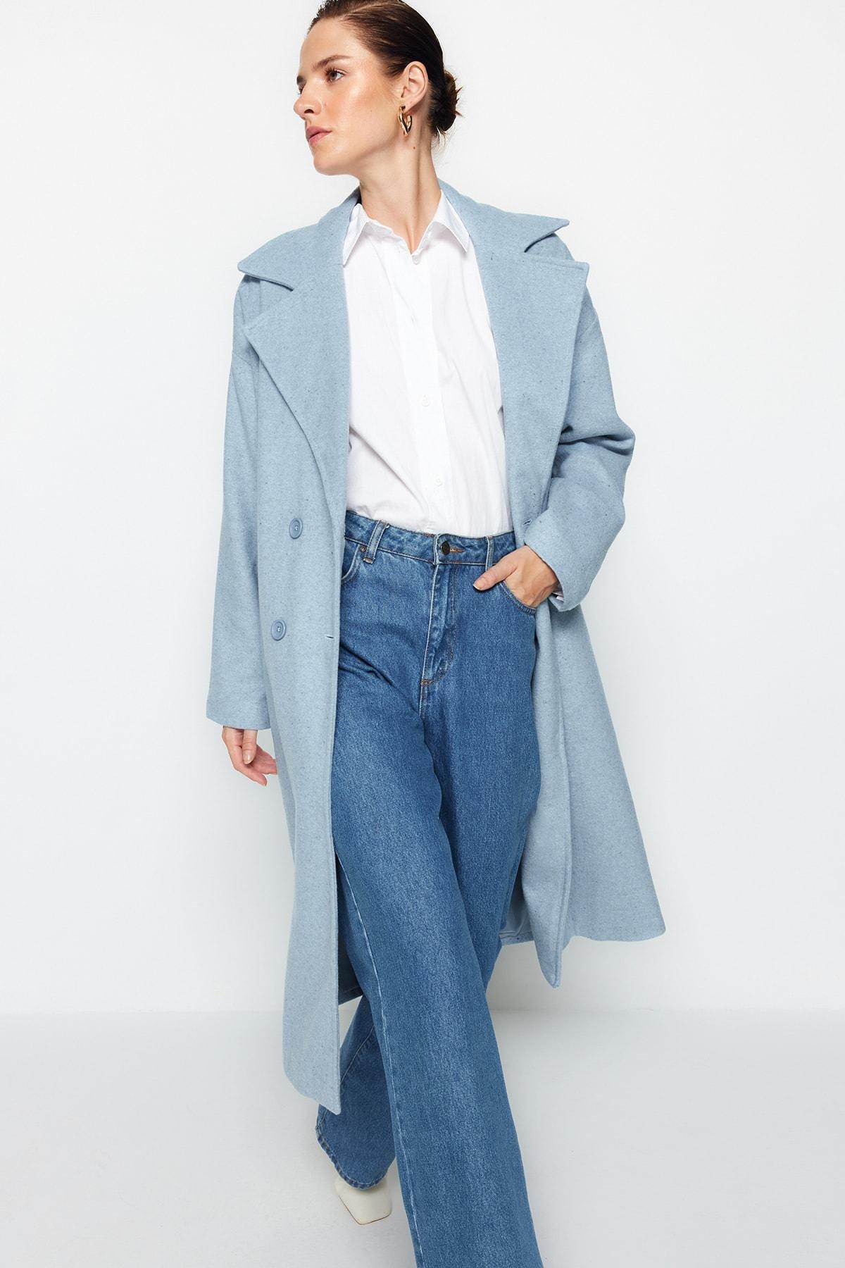Blue Oversized Wide Cut Long Coat, Blue, large image number 1