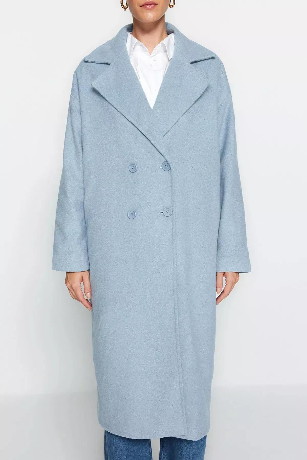 Blue Oversized Wide Cut Long Coat, Blue, medium