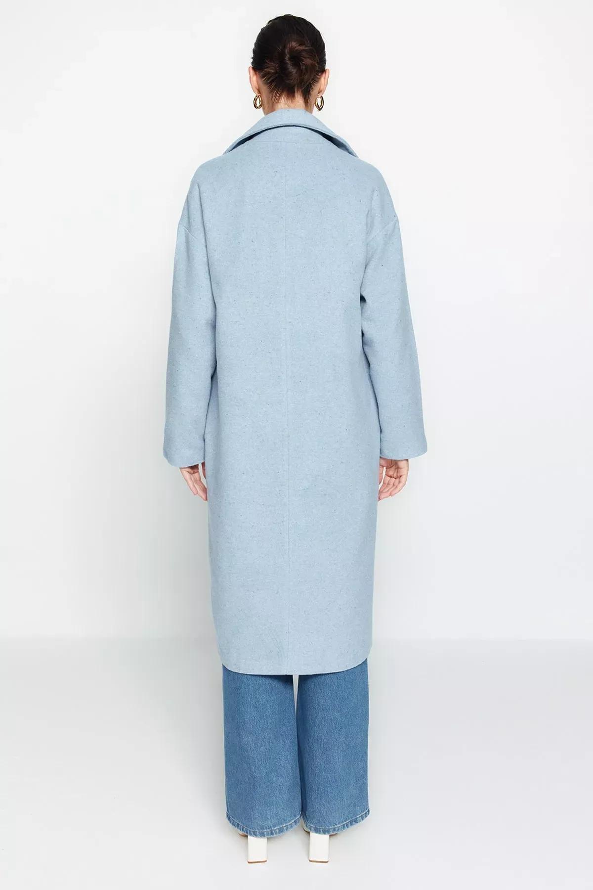 Blue Oversized Wide Cut Long Coat, Blue, large image number 4