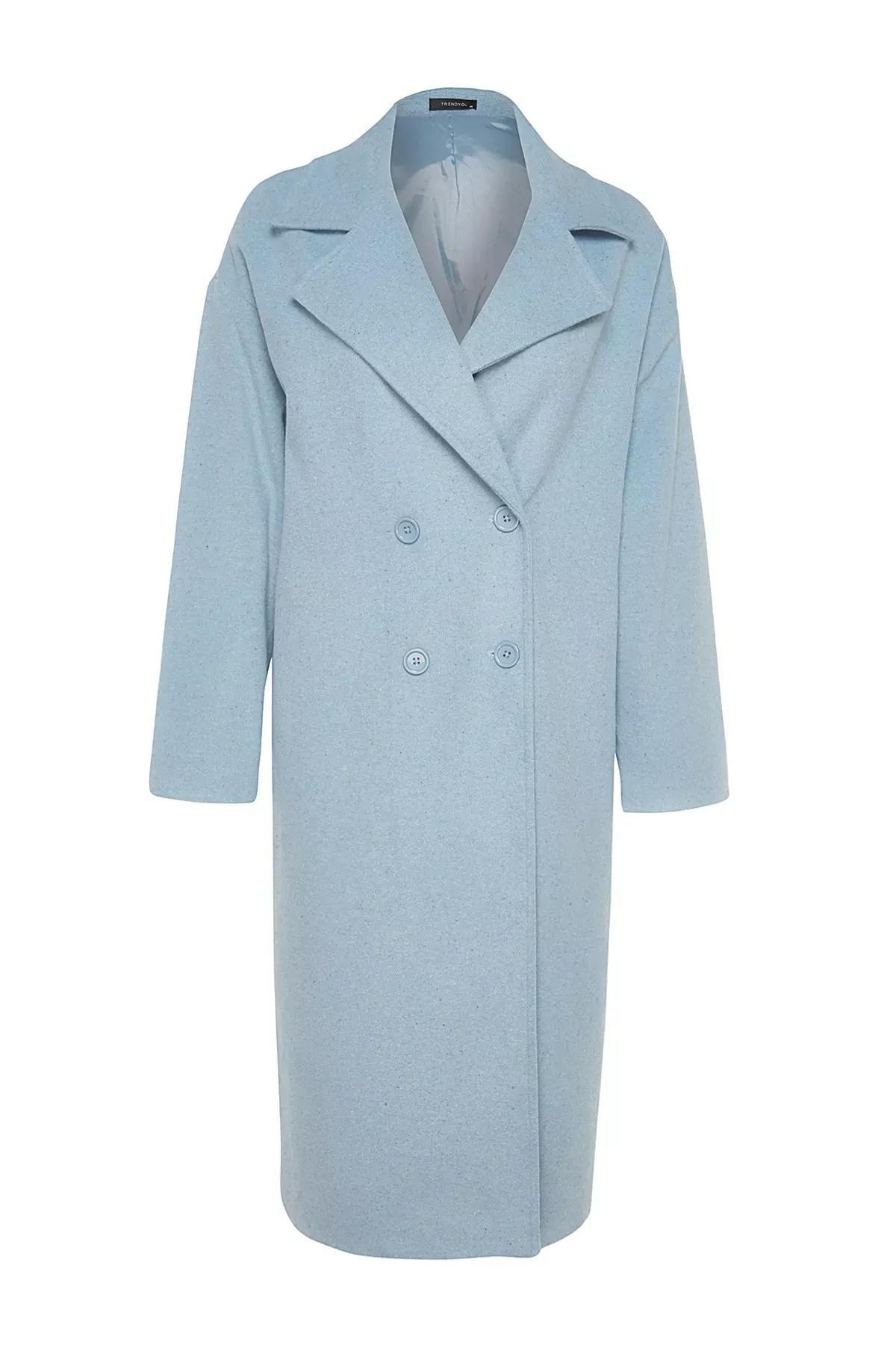 Blue Oversized Wide Cut Long Coat, Blue, large image number 5