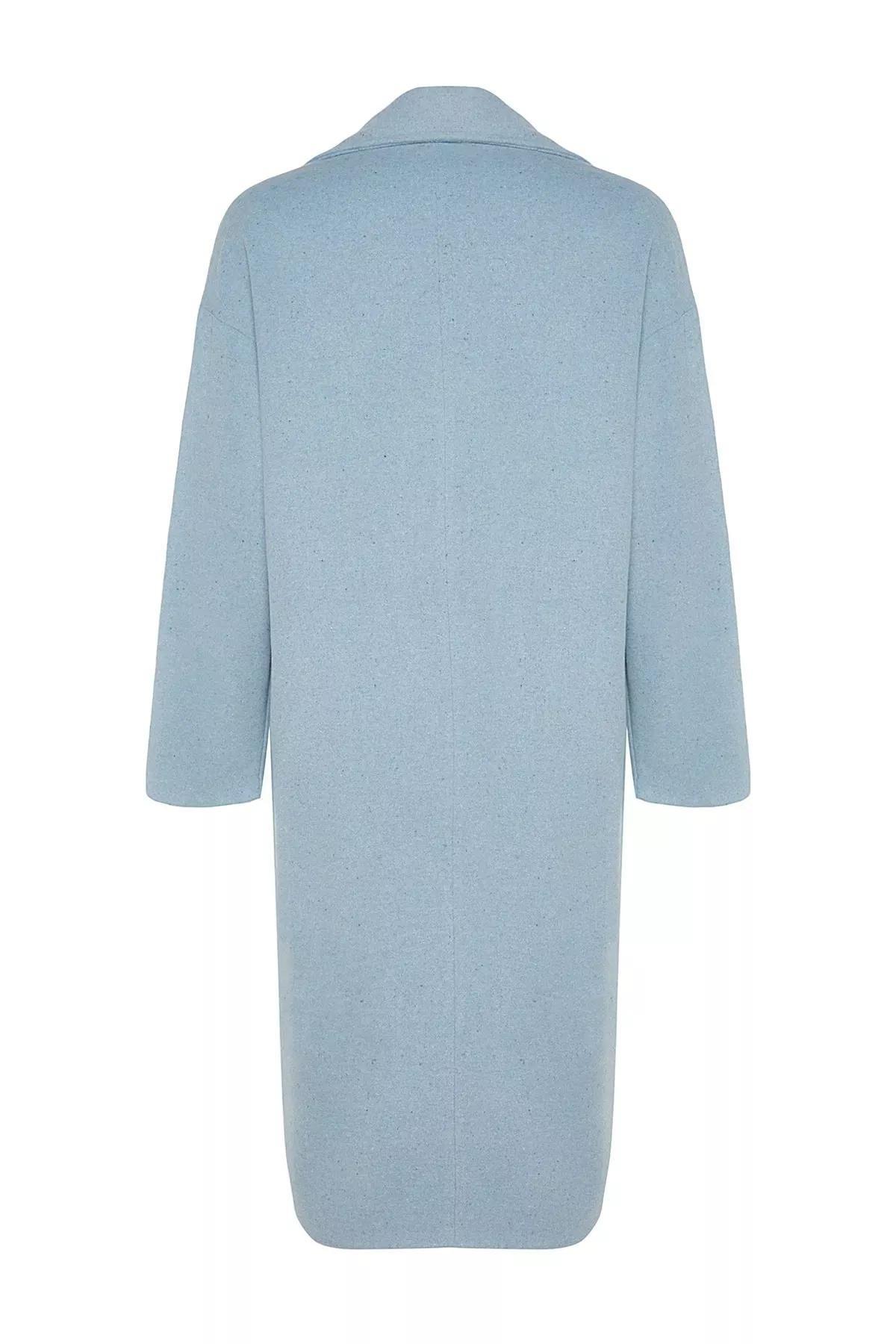 Blue Oversized Wide Cut Long Coat, Blue, large image number 6