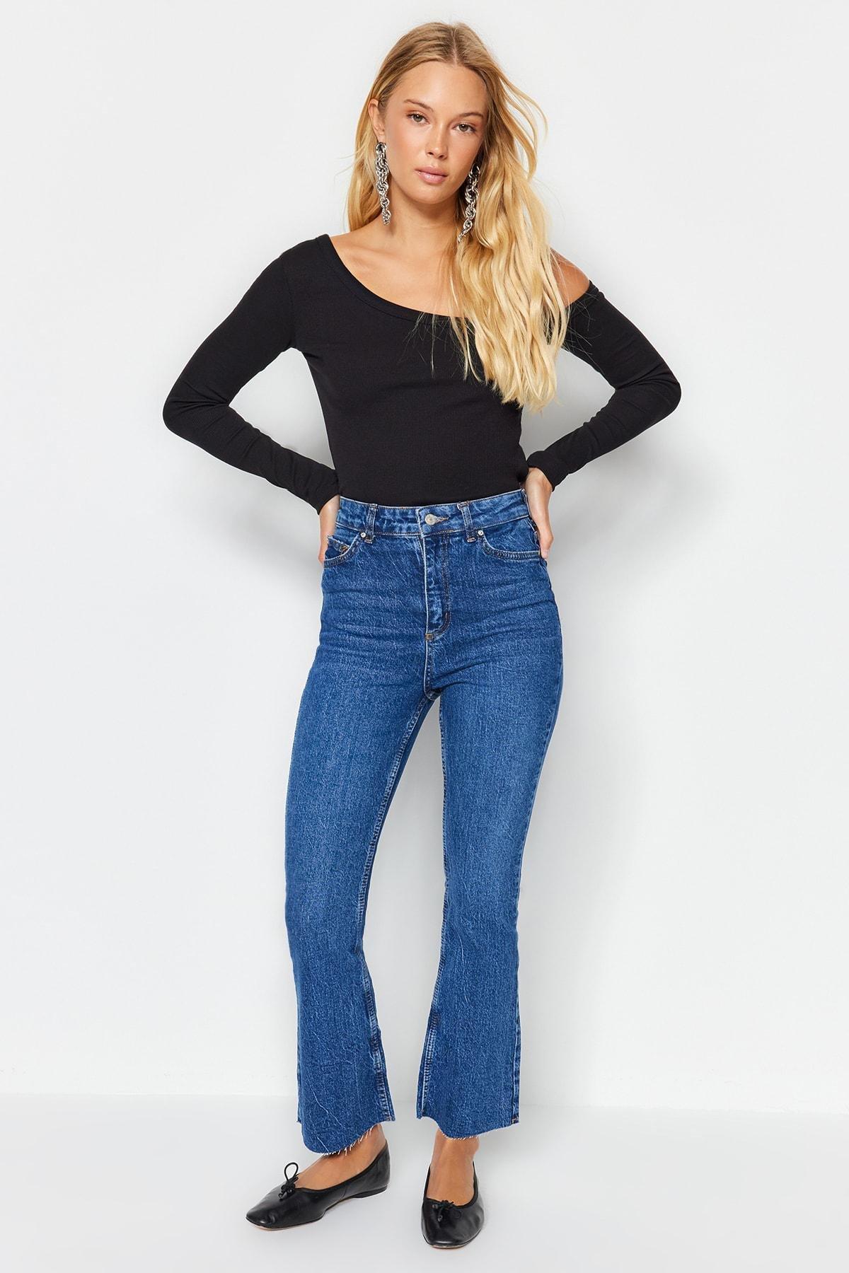 Blue Wide Leg Cotton Jeans, , large image number 5