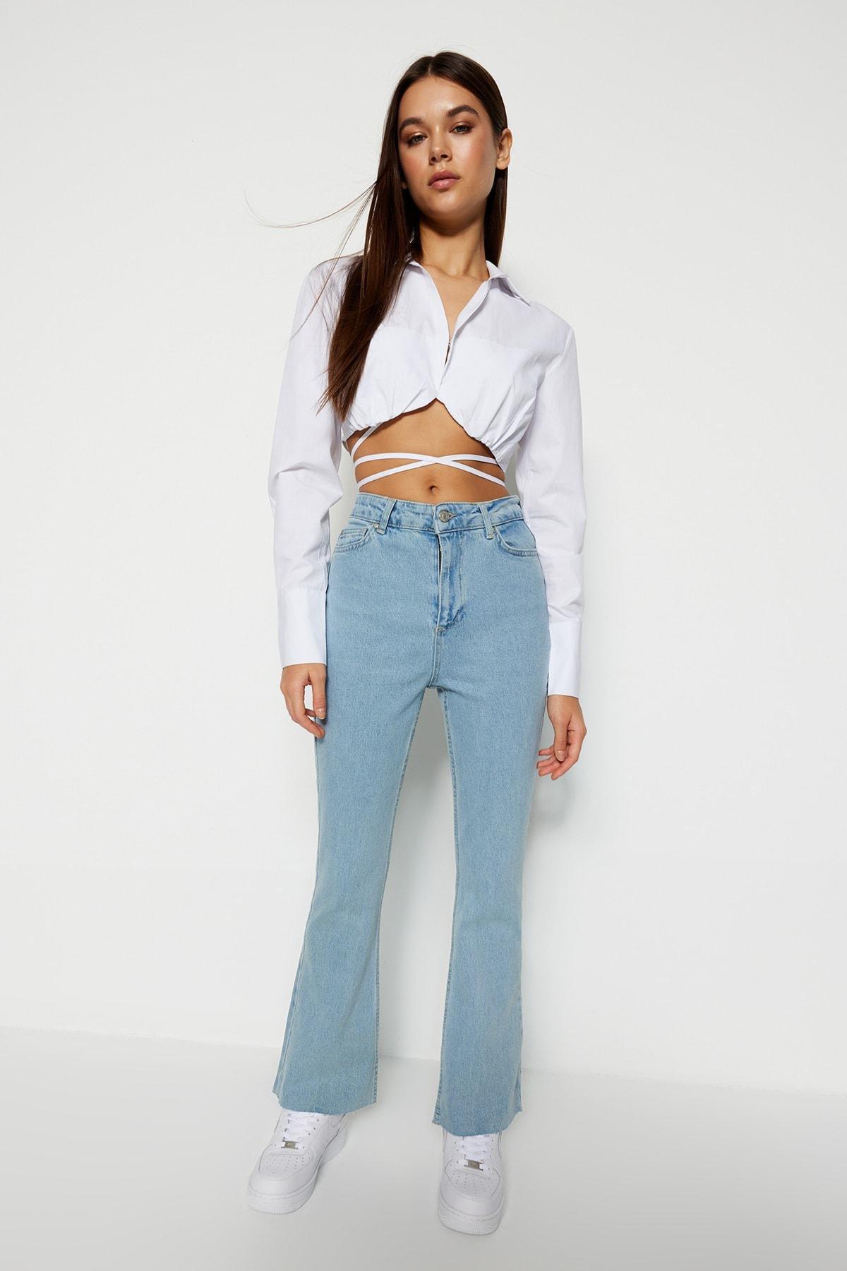 Blue Wide Leg Cotton Jeans, , large image number 7