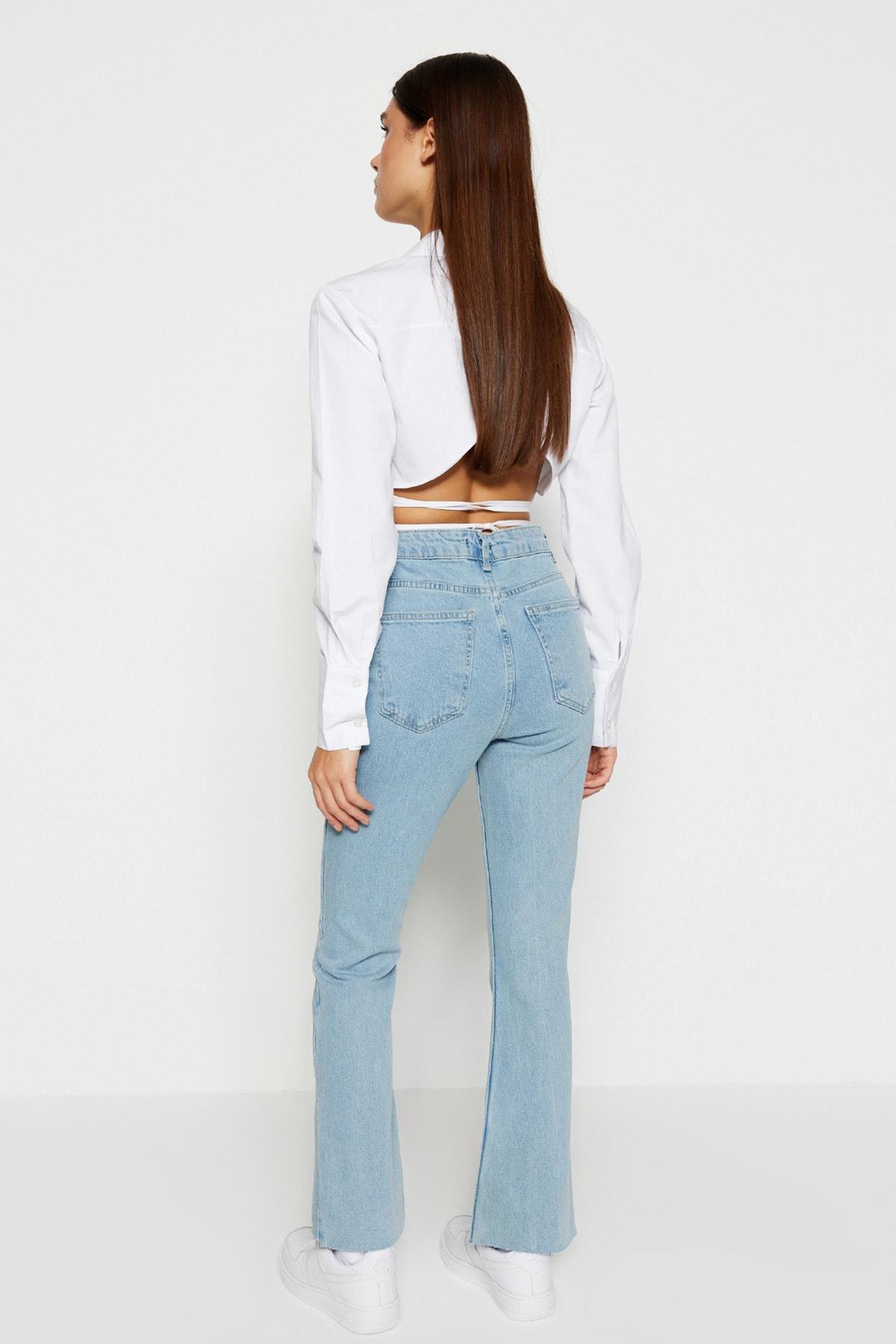 Blue Wide Leg Cotton Jeans, , large image number 13