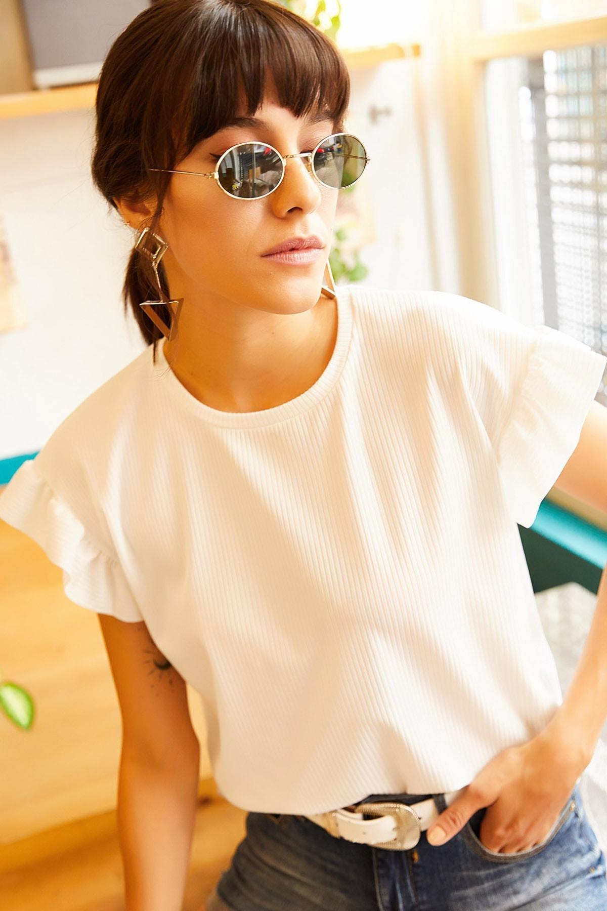 White Camisole With Frilly Sleeves T-Shirt, , large image number 0