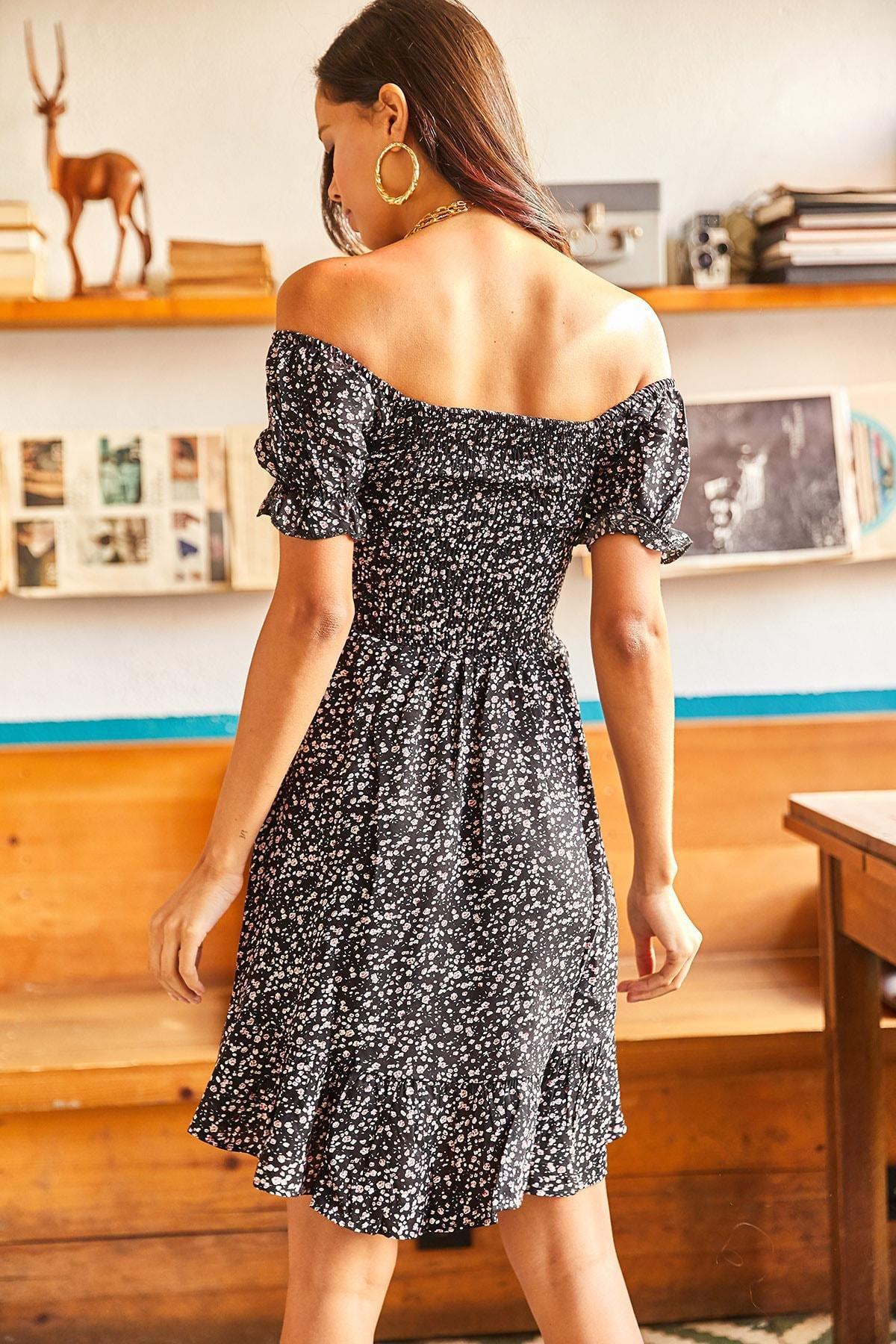 Black Floral Ruffle Hem Dress, , large image number 3