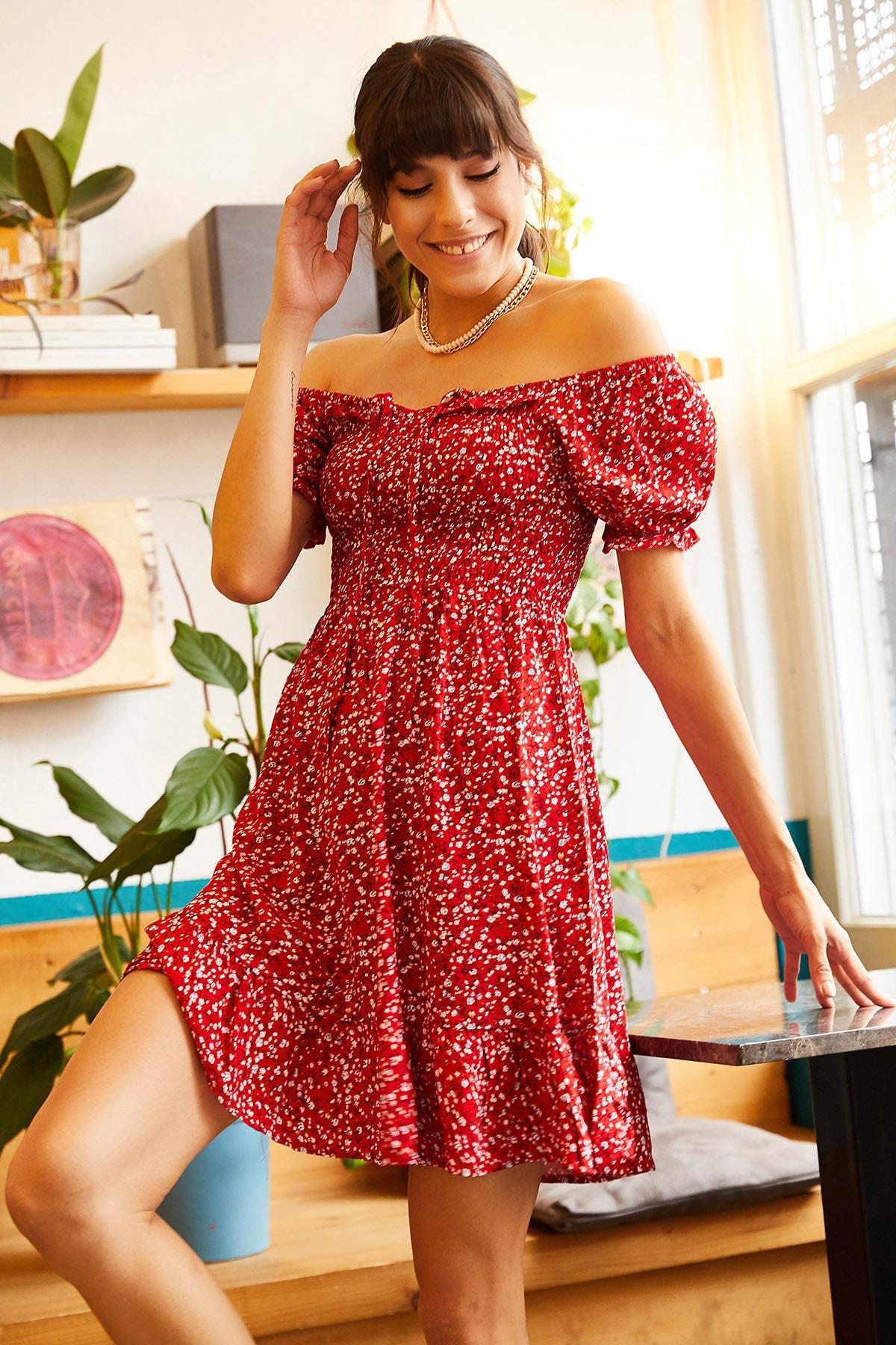 Red Floral Ruffle Hem Dress, , large image number 1