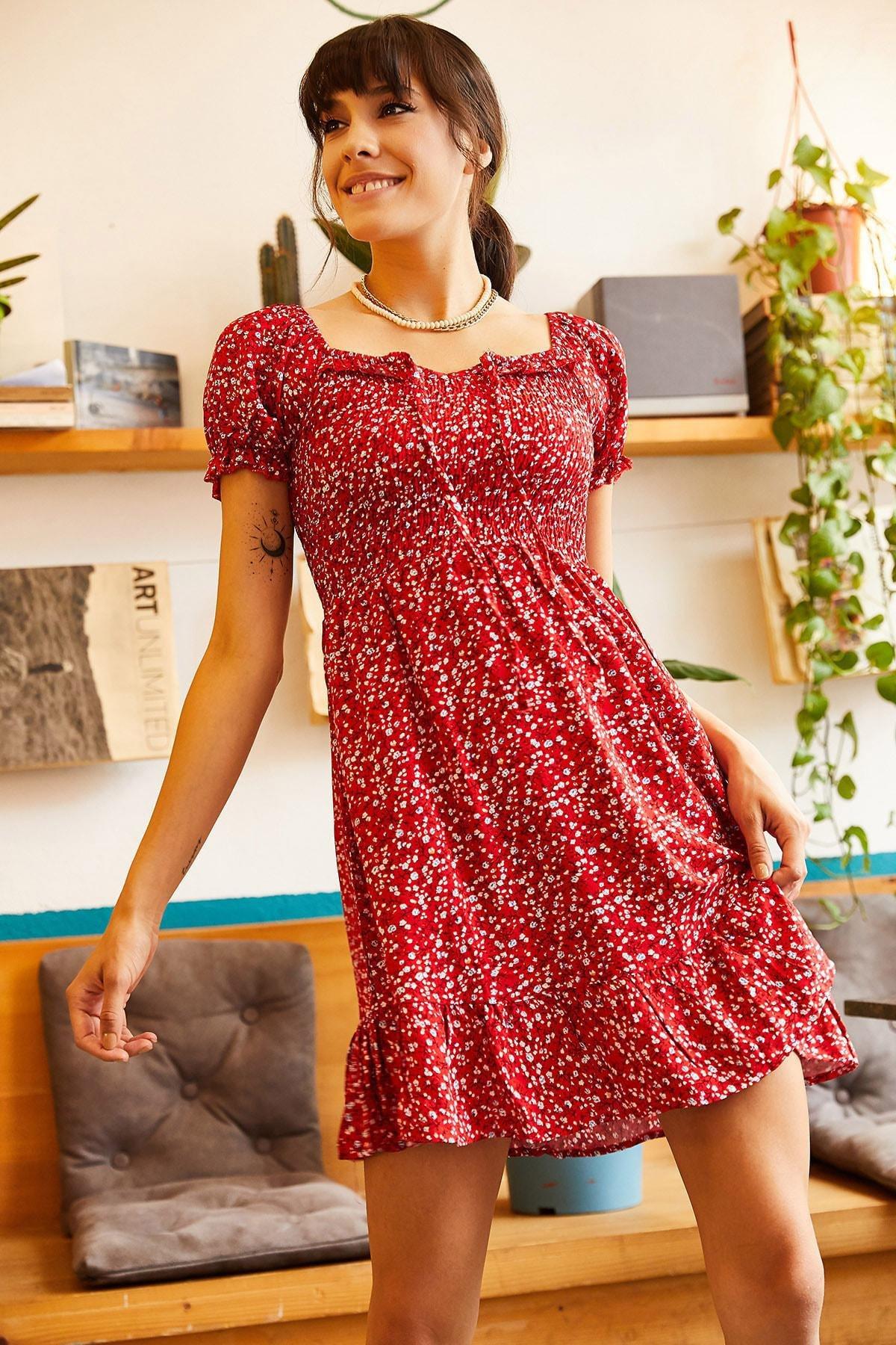 Red Floral Ruffle Hem Dress, , large image number 3