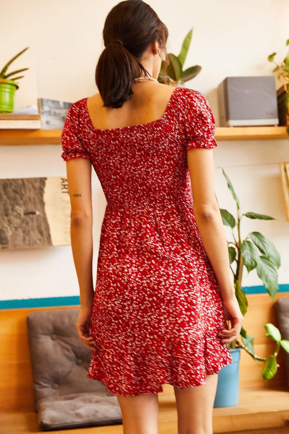 Red Floral Ruffle Hem Dress, , large image number 4