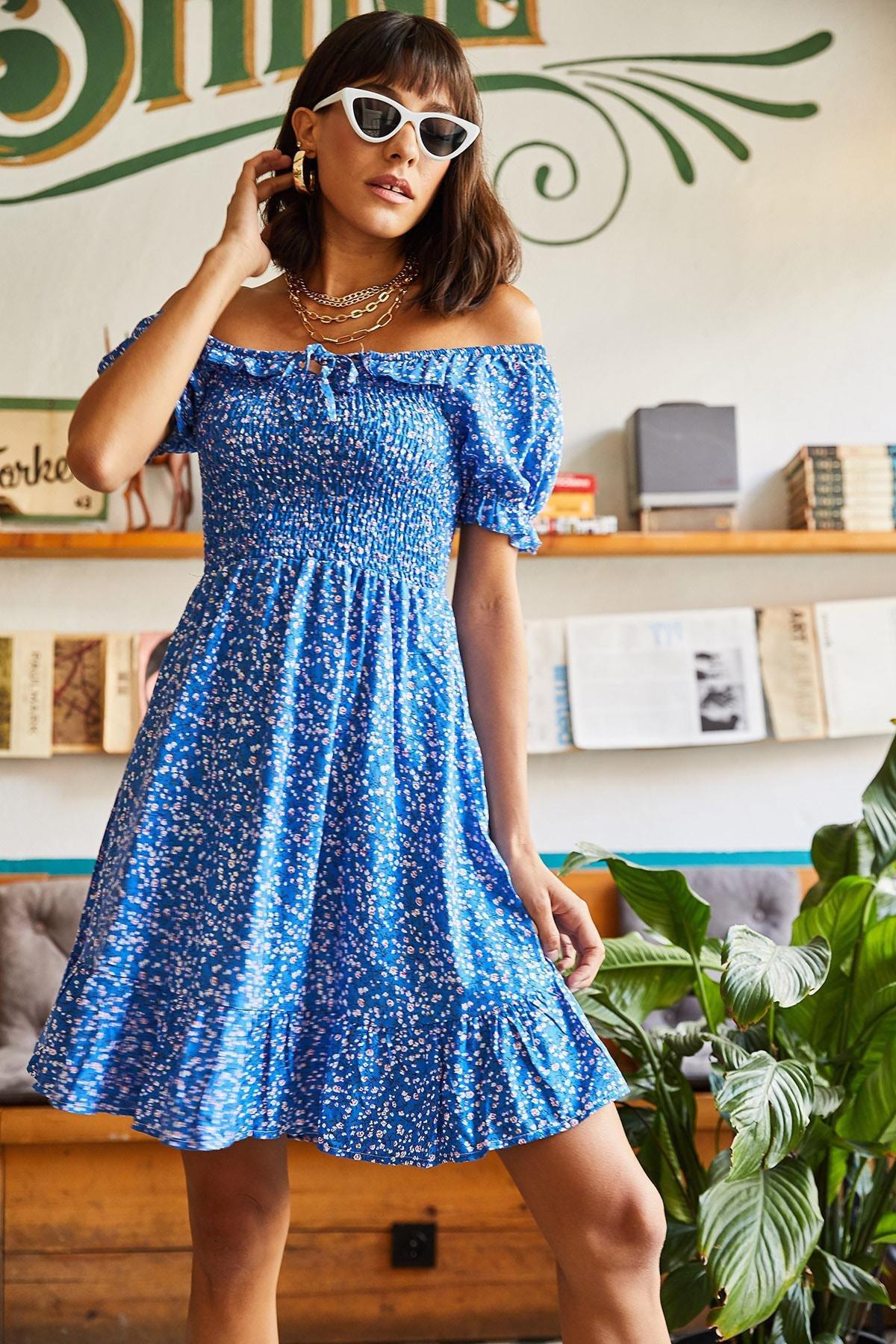 Blue Flared Tie Collar Dress, , large image number 2