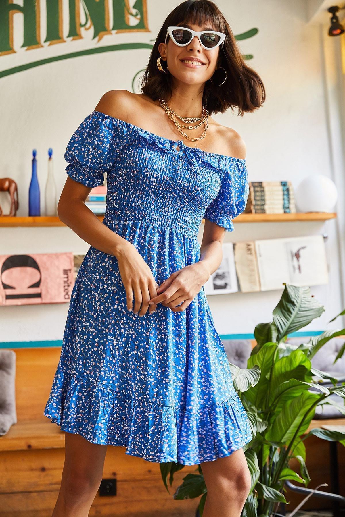 Blue Flared Tie Collar Dress, , large image number 3