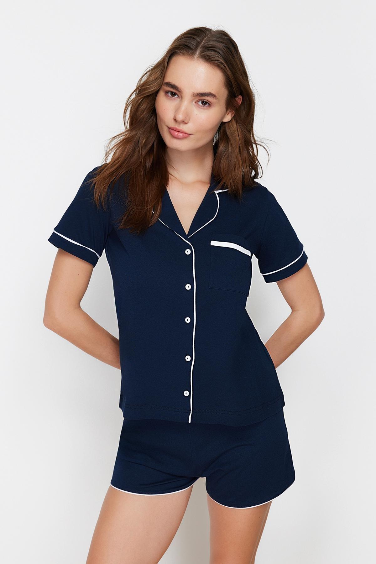 Navy Plain Pyjama Set, , large image number 1
