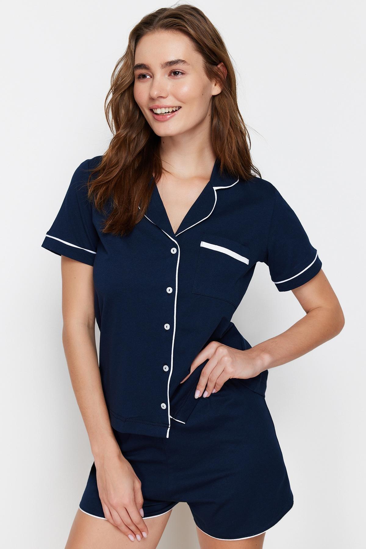Navy Plain Pyjama Set, , large image number 2
