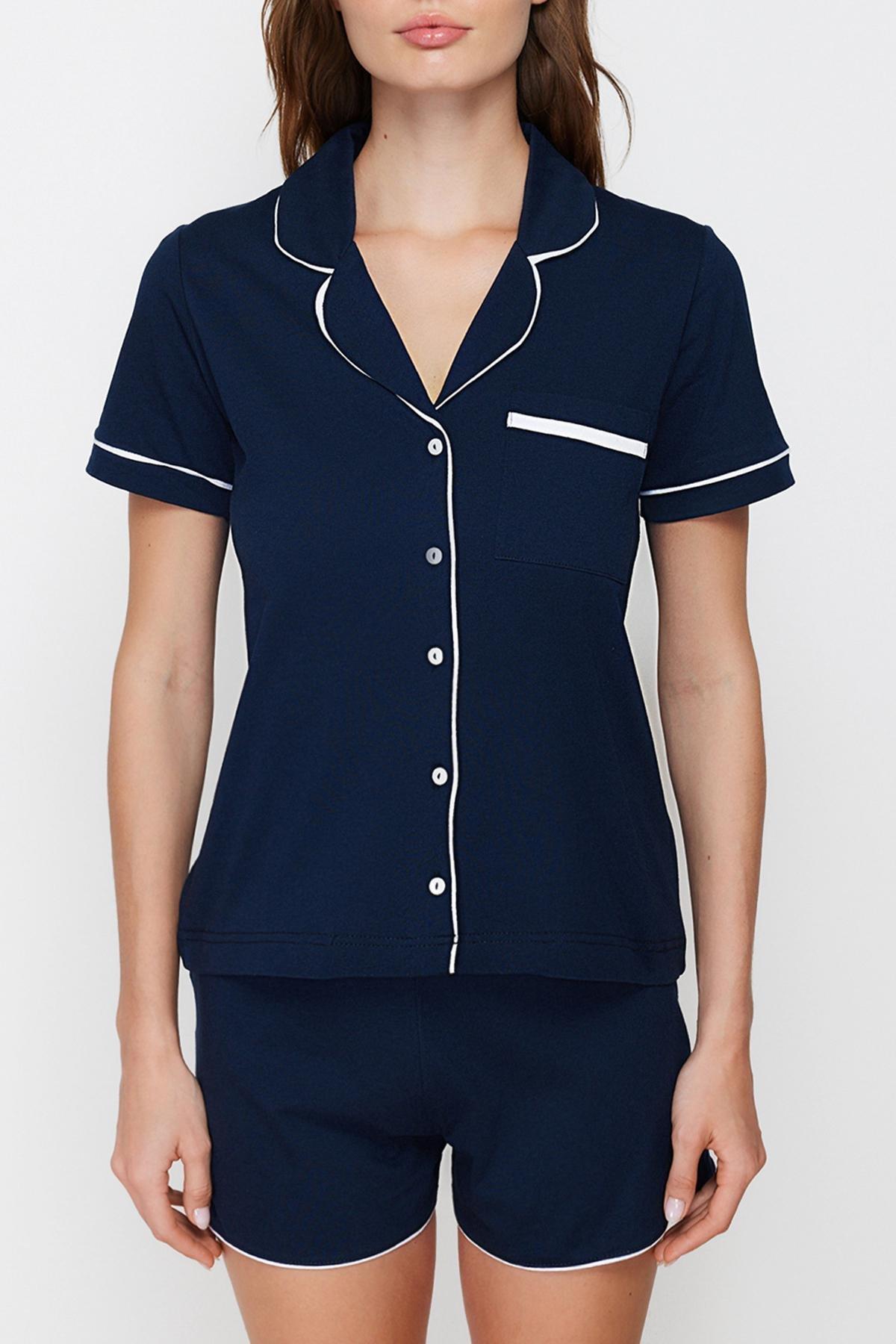 Navy Plain Pyjama Set, , large image number 3