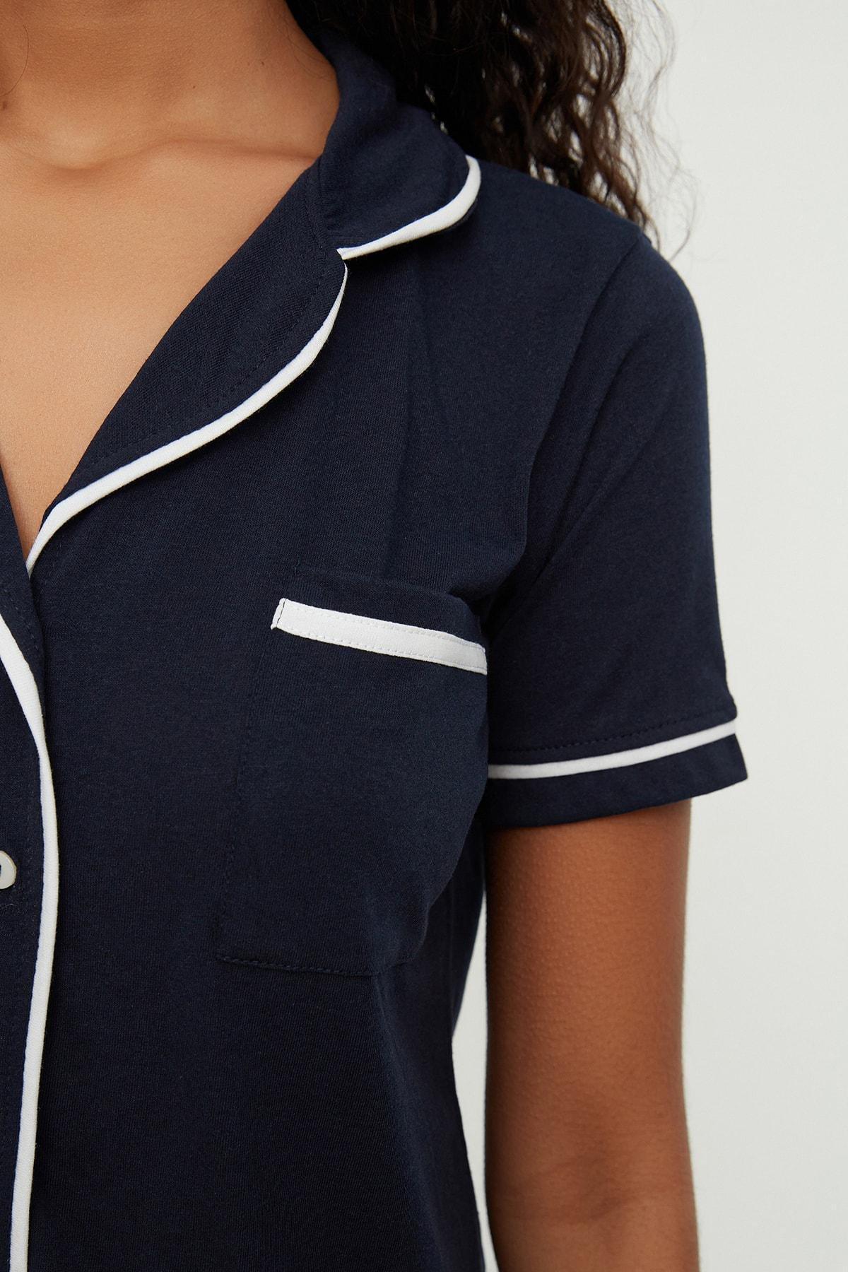 Navy Plain Pyjama Set, , large image number 4