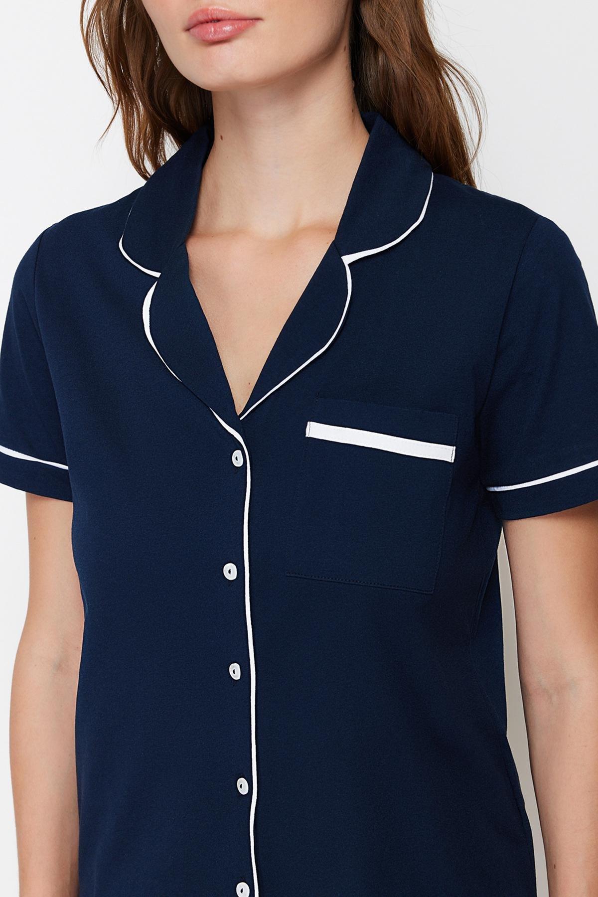 Navy Plain Pyjama Set, , large image number 5