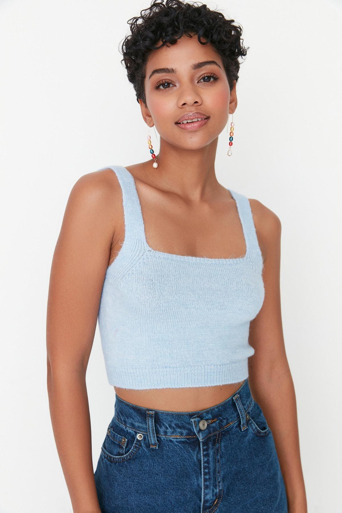 Blue Slim Crew Neck Cardigan, , large image number 1