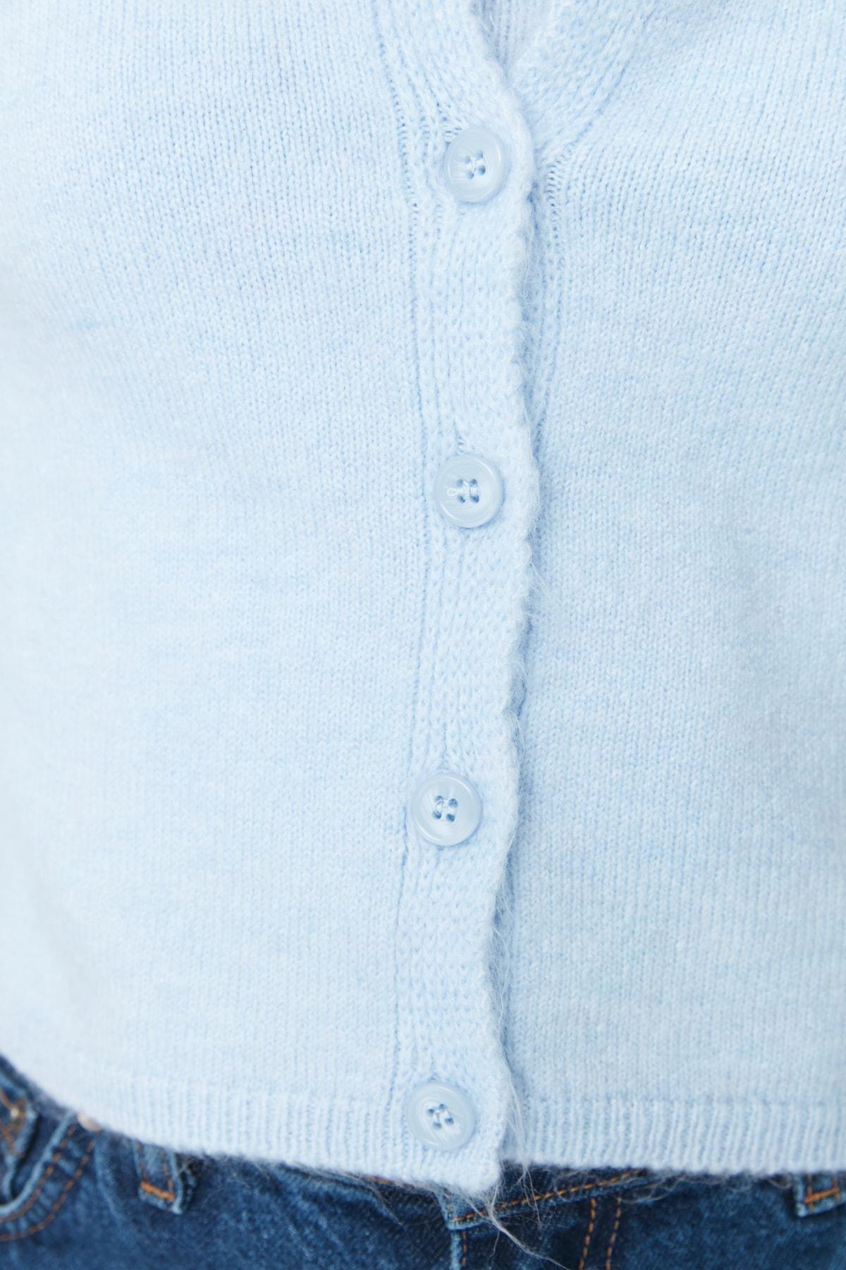 Blue Slim Crew Neck Cardigan, , large image number 4