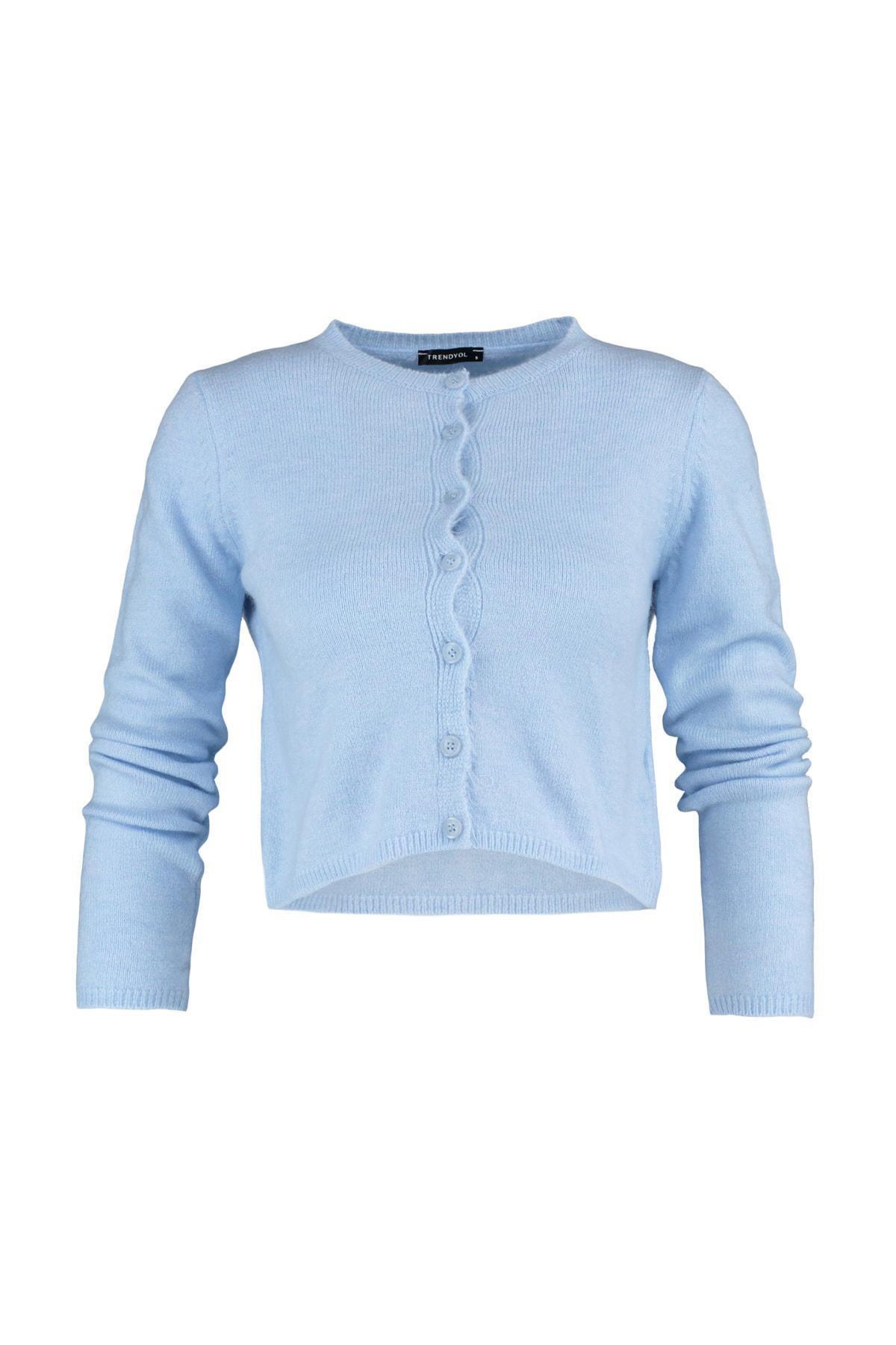 Blue Slim Crew Neck Cardigan, , large image number 6