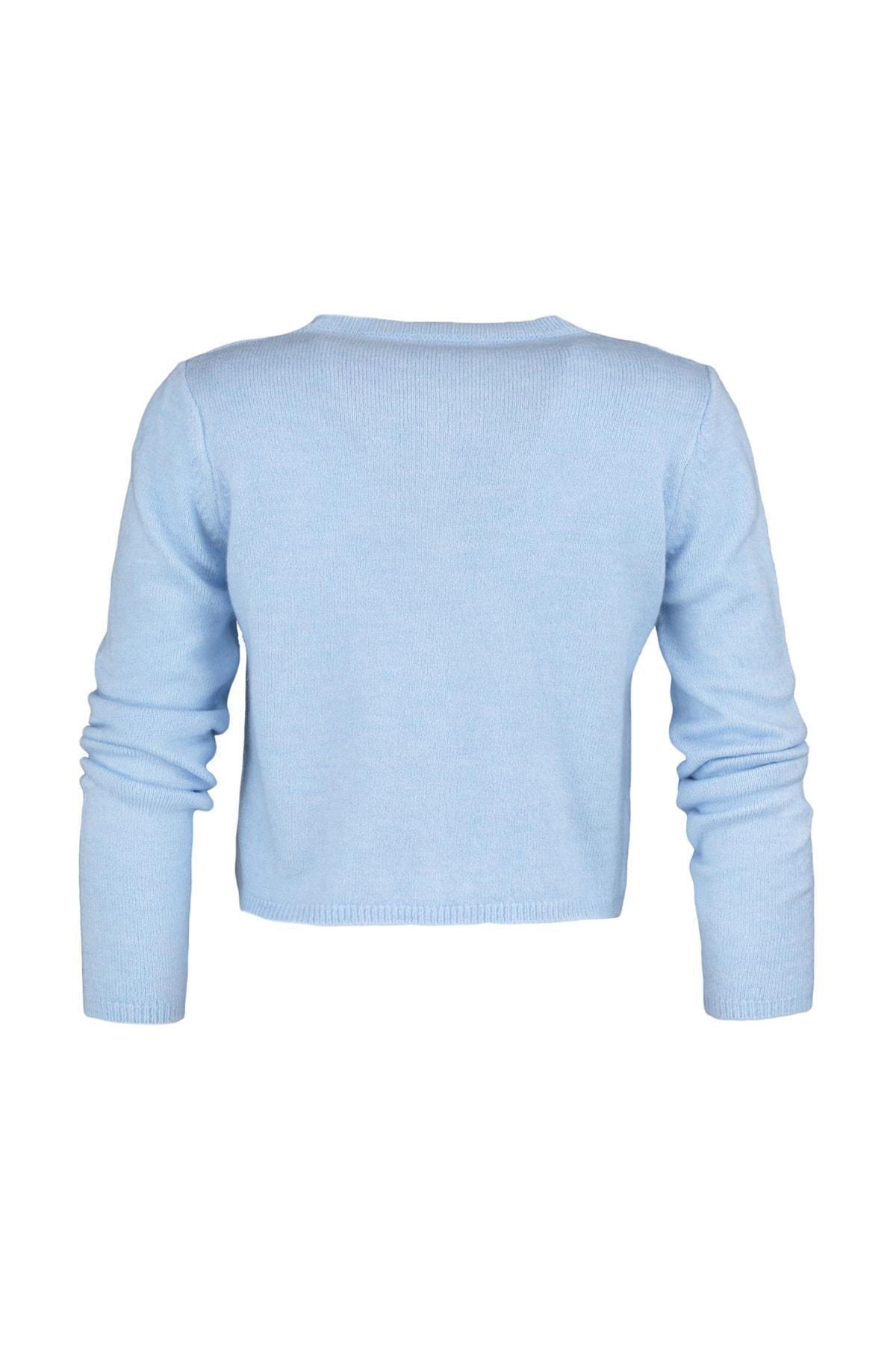 Blue Slim Crew Neck Cardigan, , large image number 7