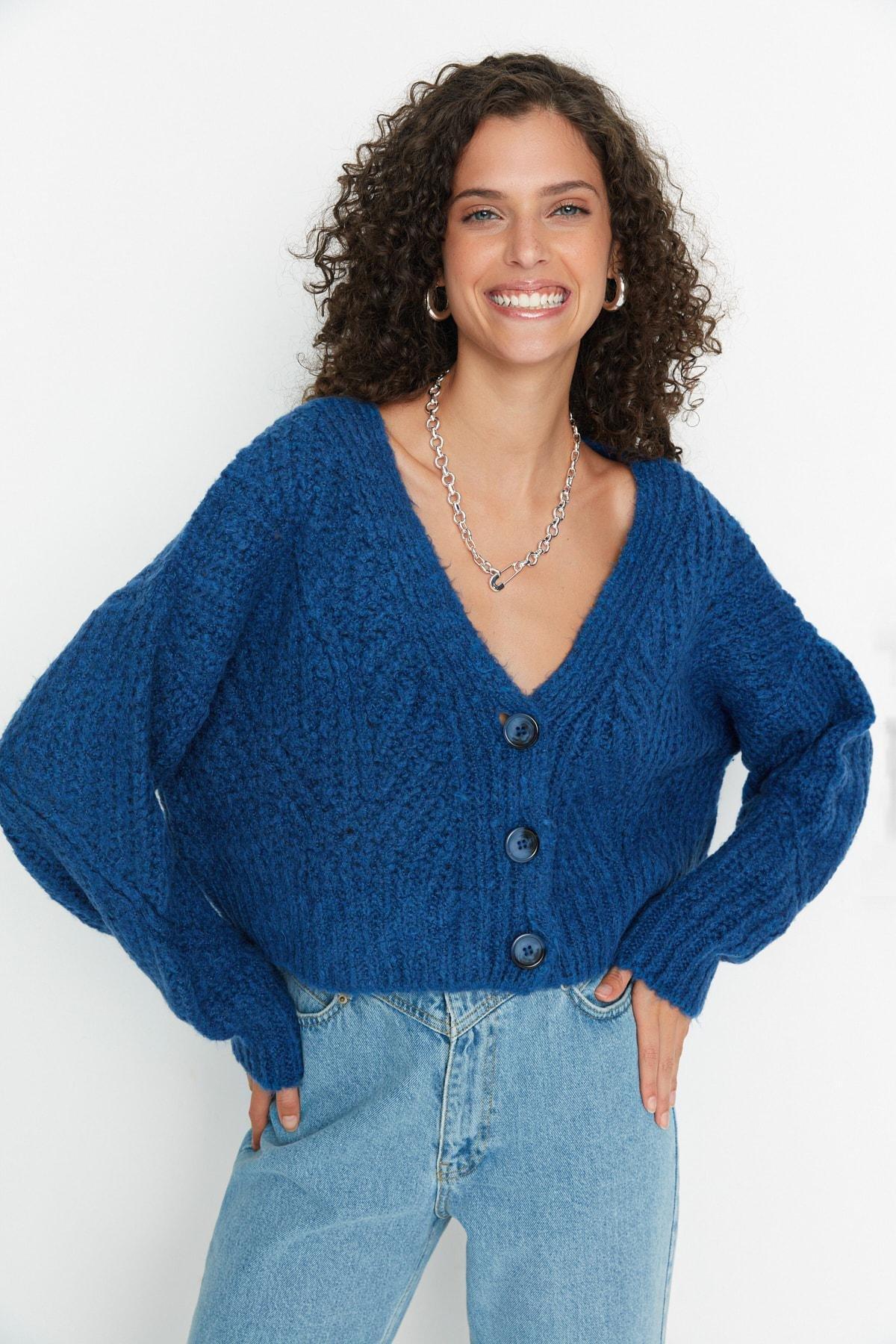 Blue Knitted Cardigan, , large image number 0