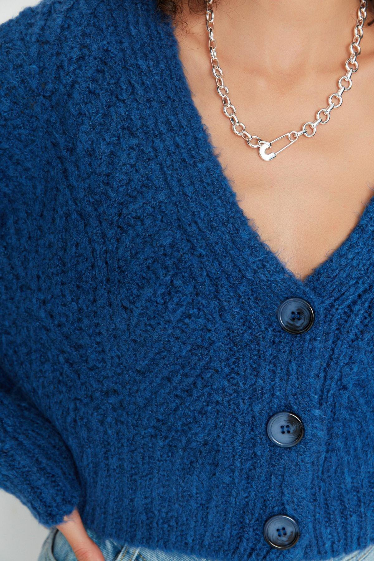 Blue Knitted Cardigan, , large image number 3