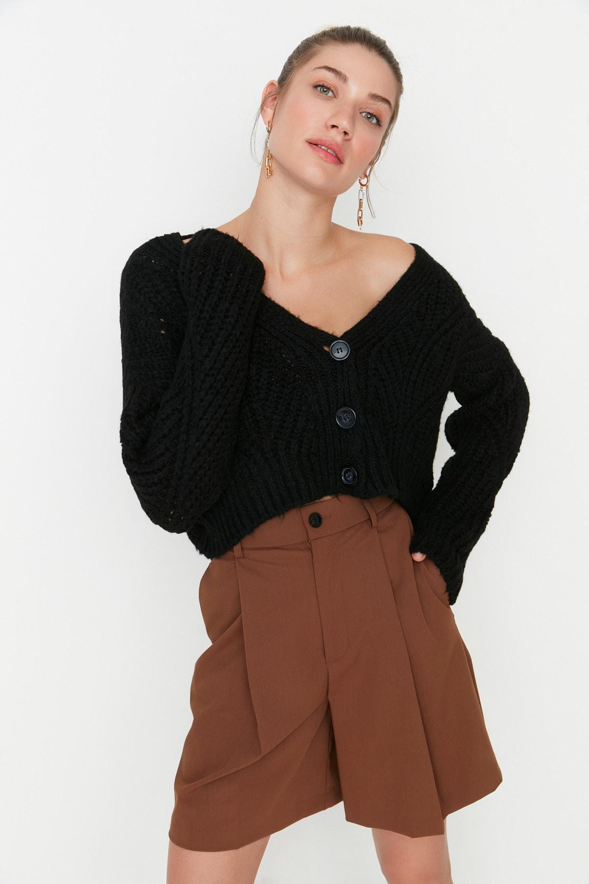 Black V-Neck Cardigan, , large image number 0