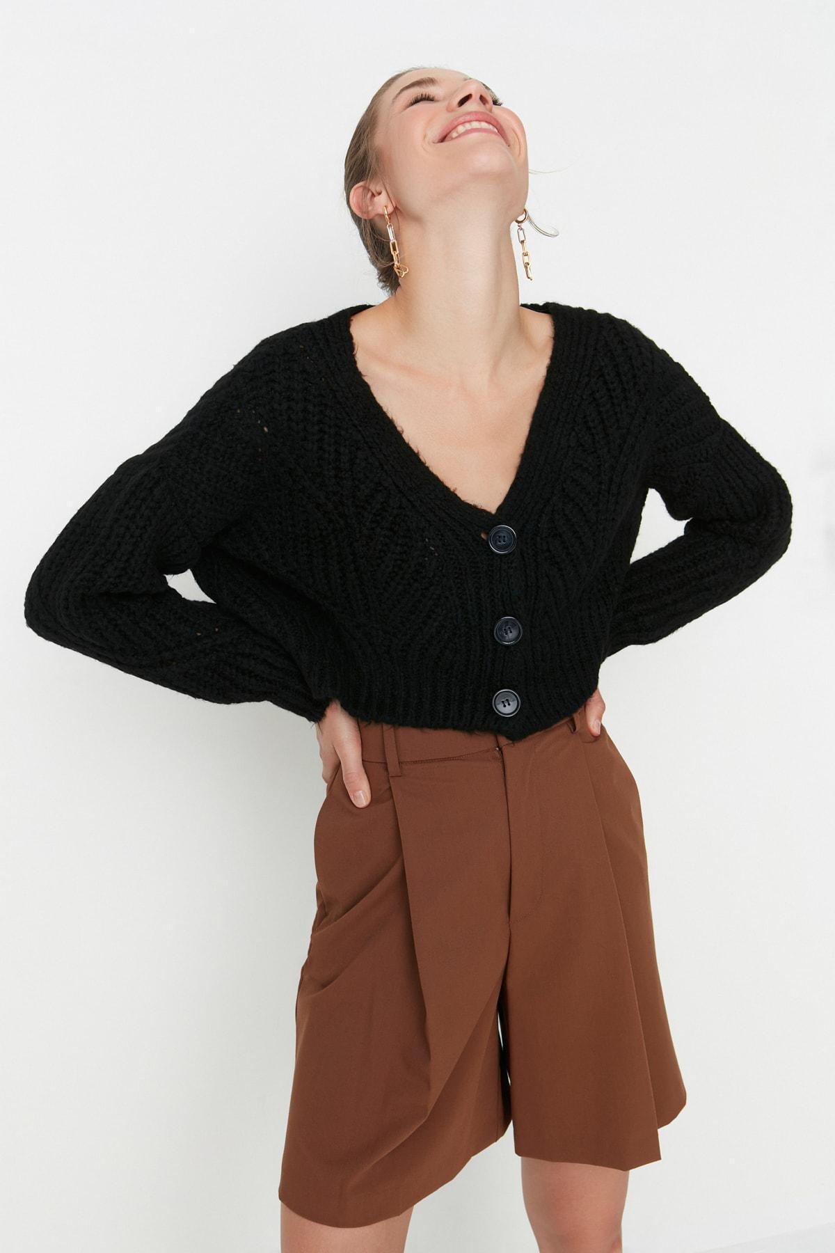 Black V-Neck Cardigan, , large image number 2