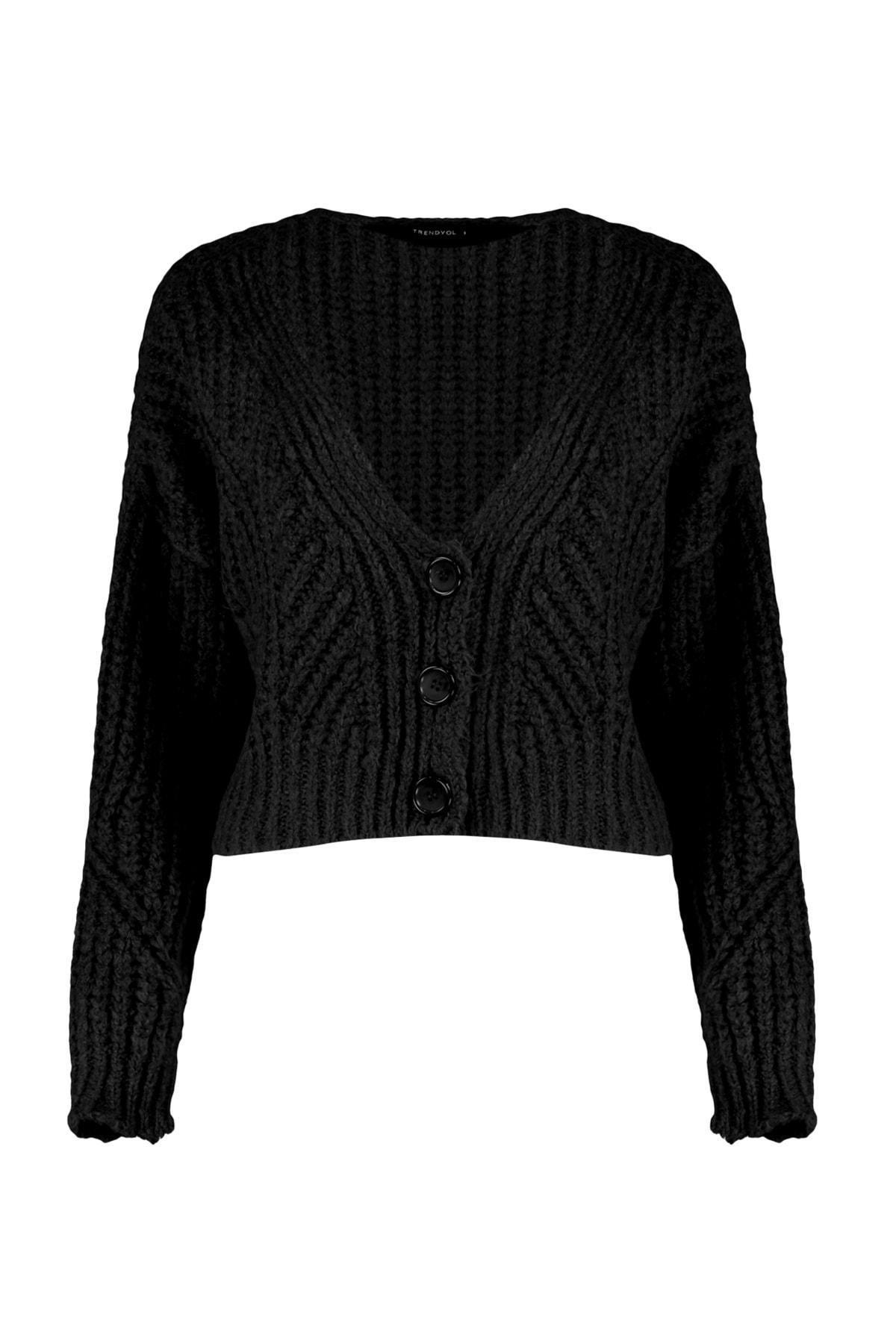 Black V-Neck Cardigan, , large image number 6