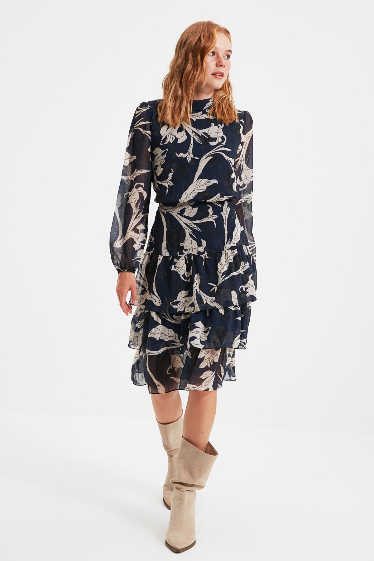 Navy Ruffle Hem Dress, , large image number 0