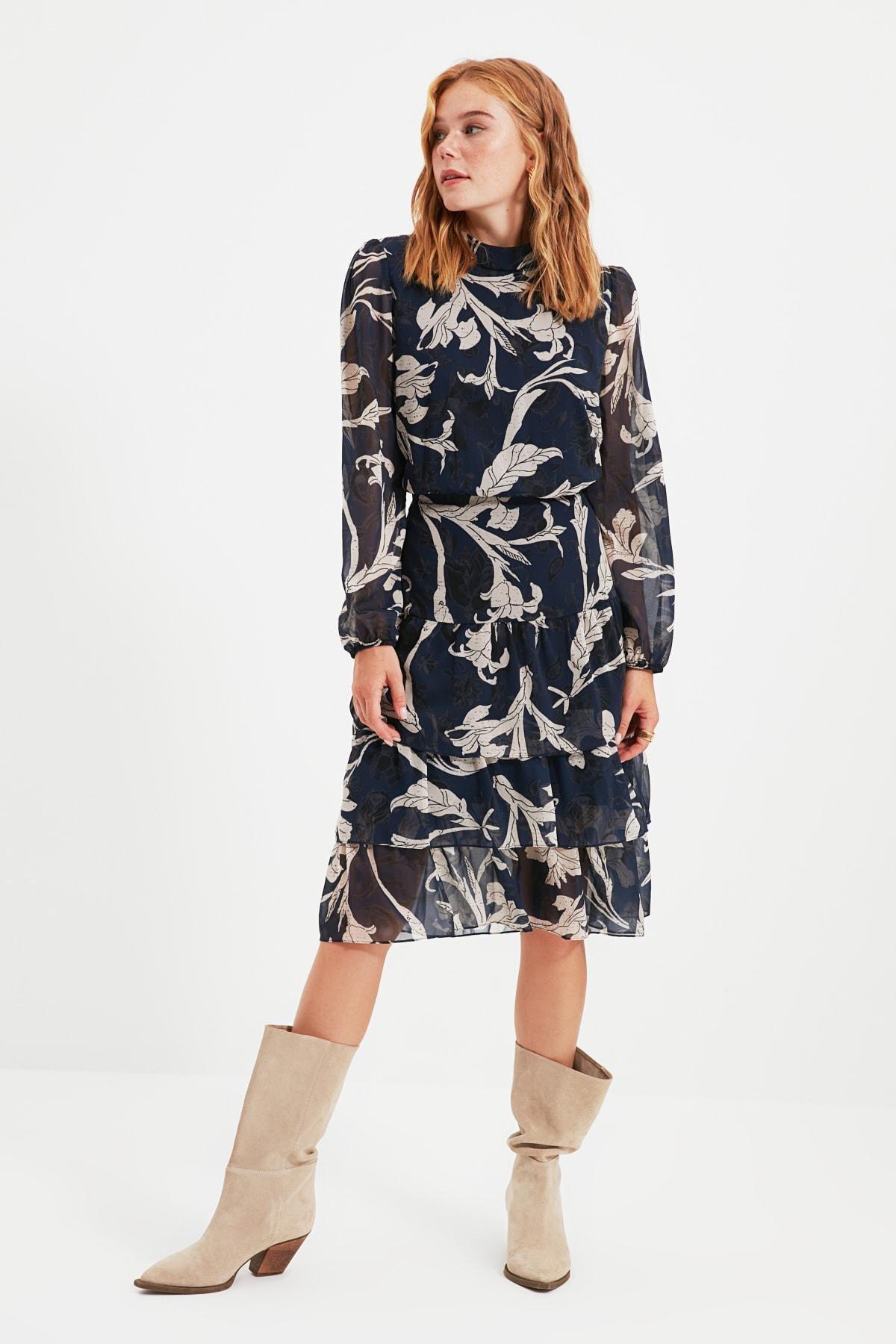 Navy Ruffle Hem Dress, , large image number 1