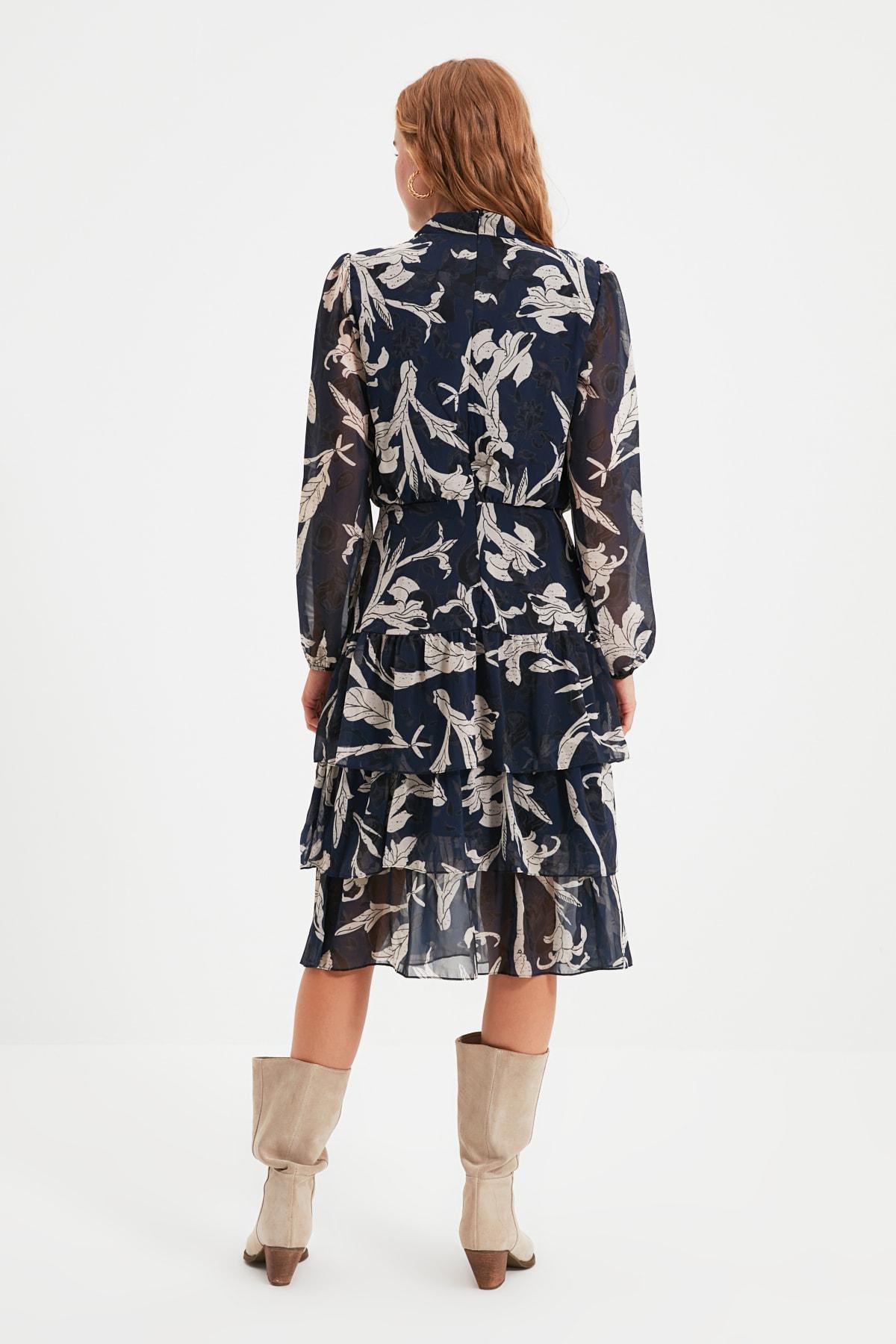 Navy Ruffle Hem Dress, , large image number 4