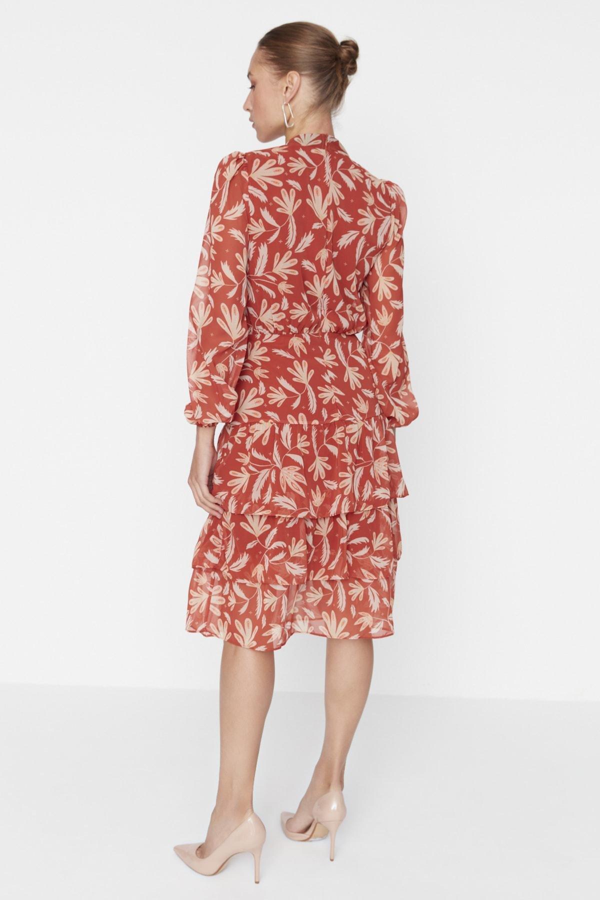 Orange Floral Ruffle Hem Midi Dress, , large image number 4