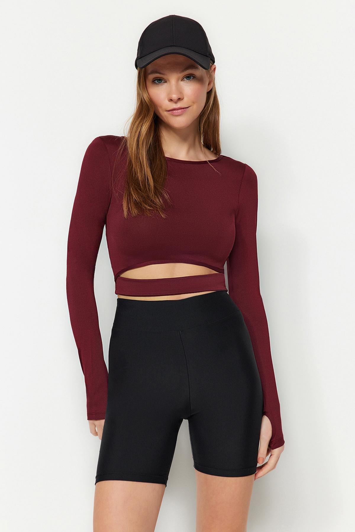Burgundy Cut-Out Sports Top, , large image number 0