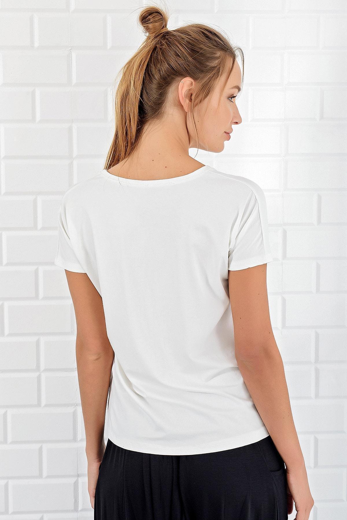 Womens White V-Neck Basic T-Shirt ALC-1045-A, single, , large image number 2