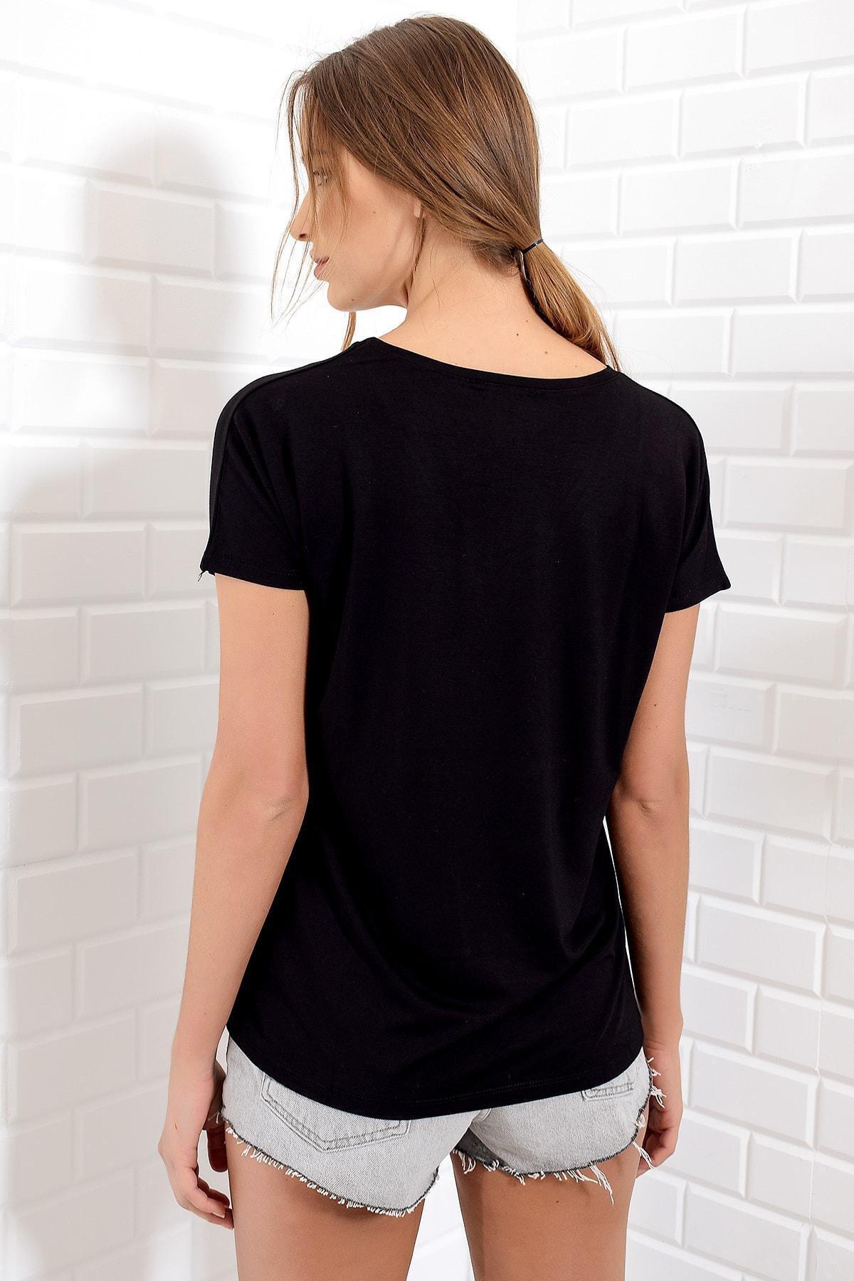 Black V-Neck T-Shirt, , large image number 3