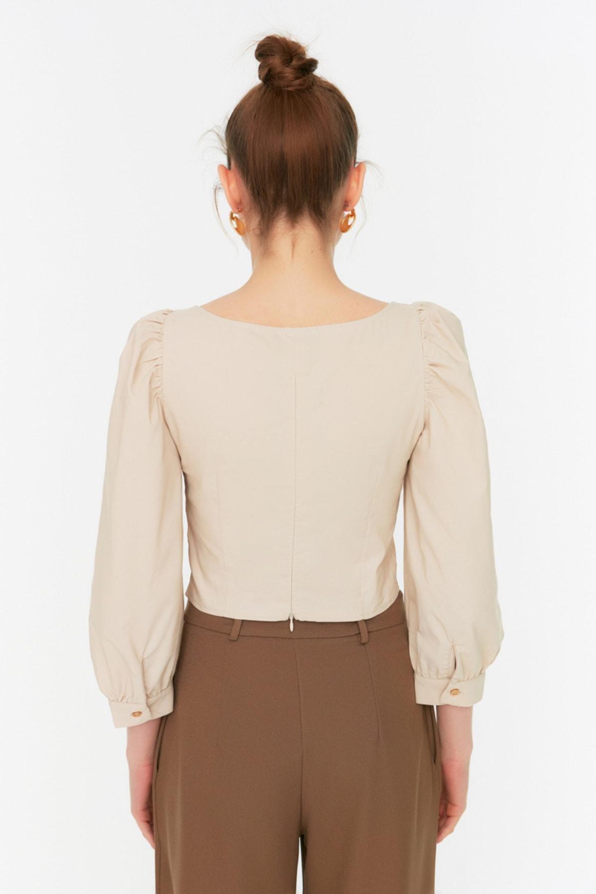 Brown Square Collar Blouse, , large image number 4