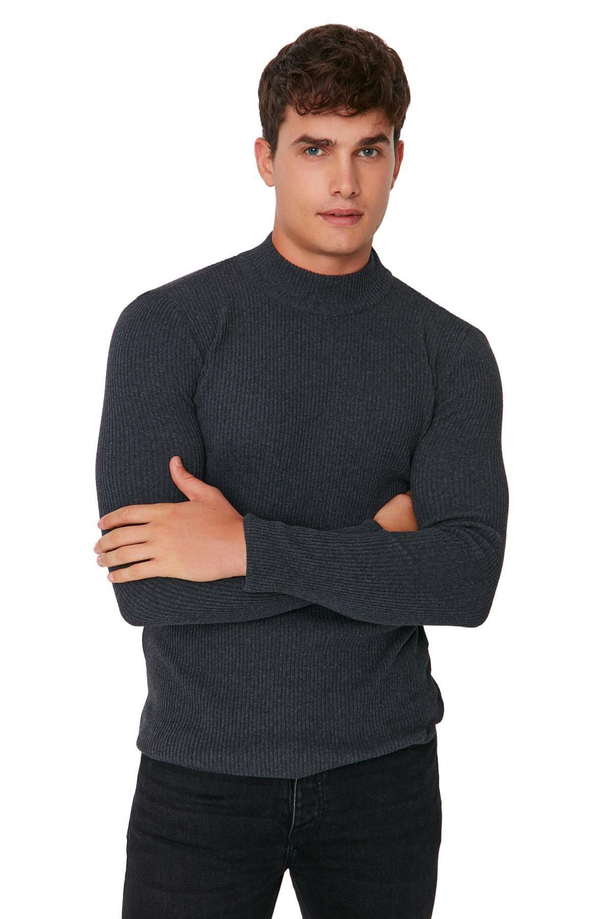 Gray High Neck Sweater, Gray, medium