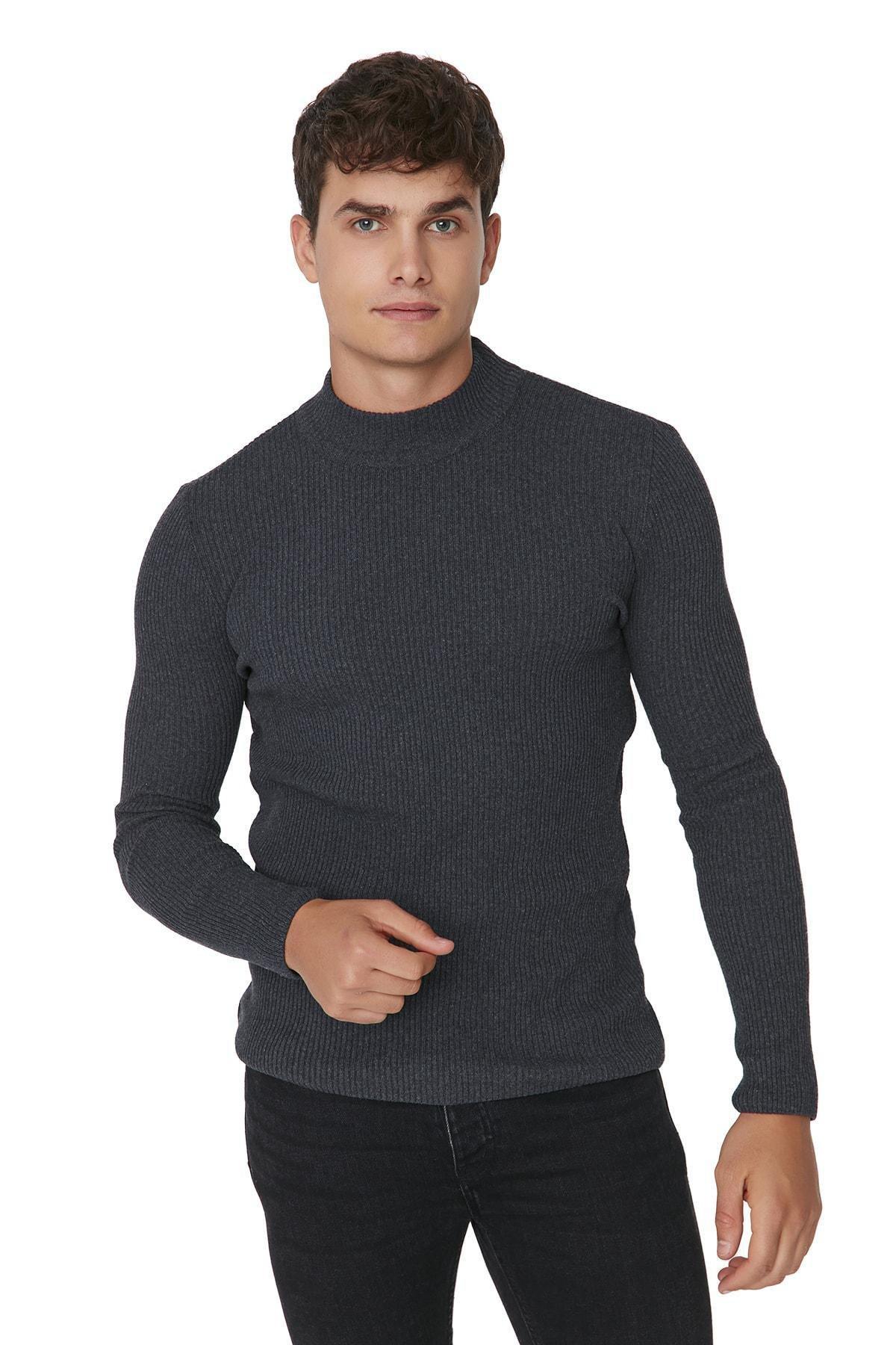Gray High Neck Sweater, Gray, medium