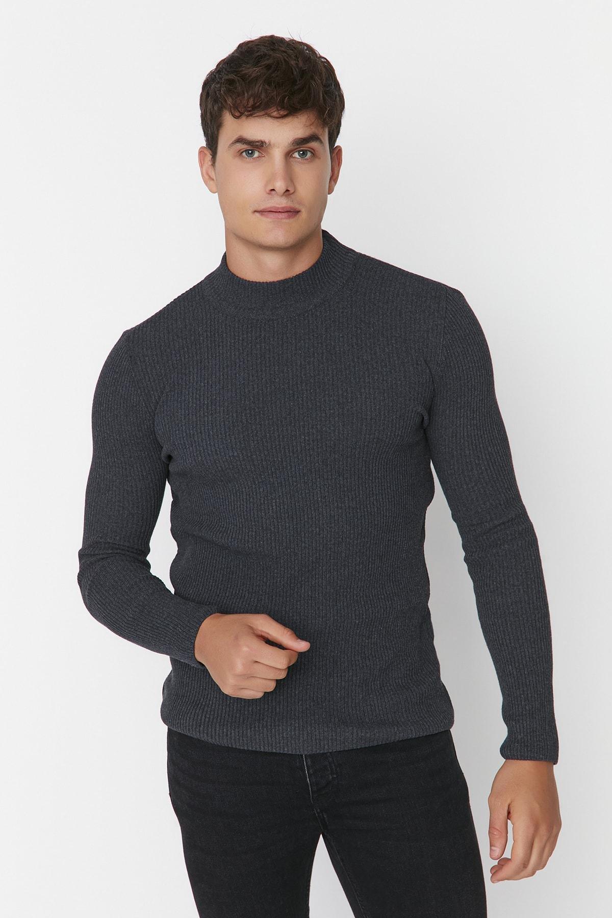 Gray High Neck Sweater, Gray, large image number 3