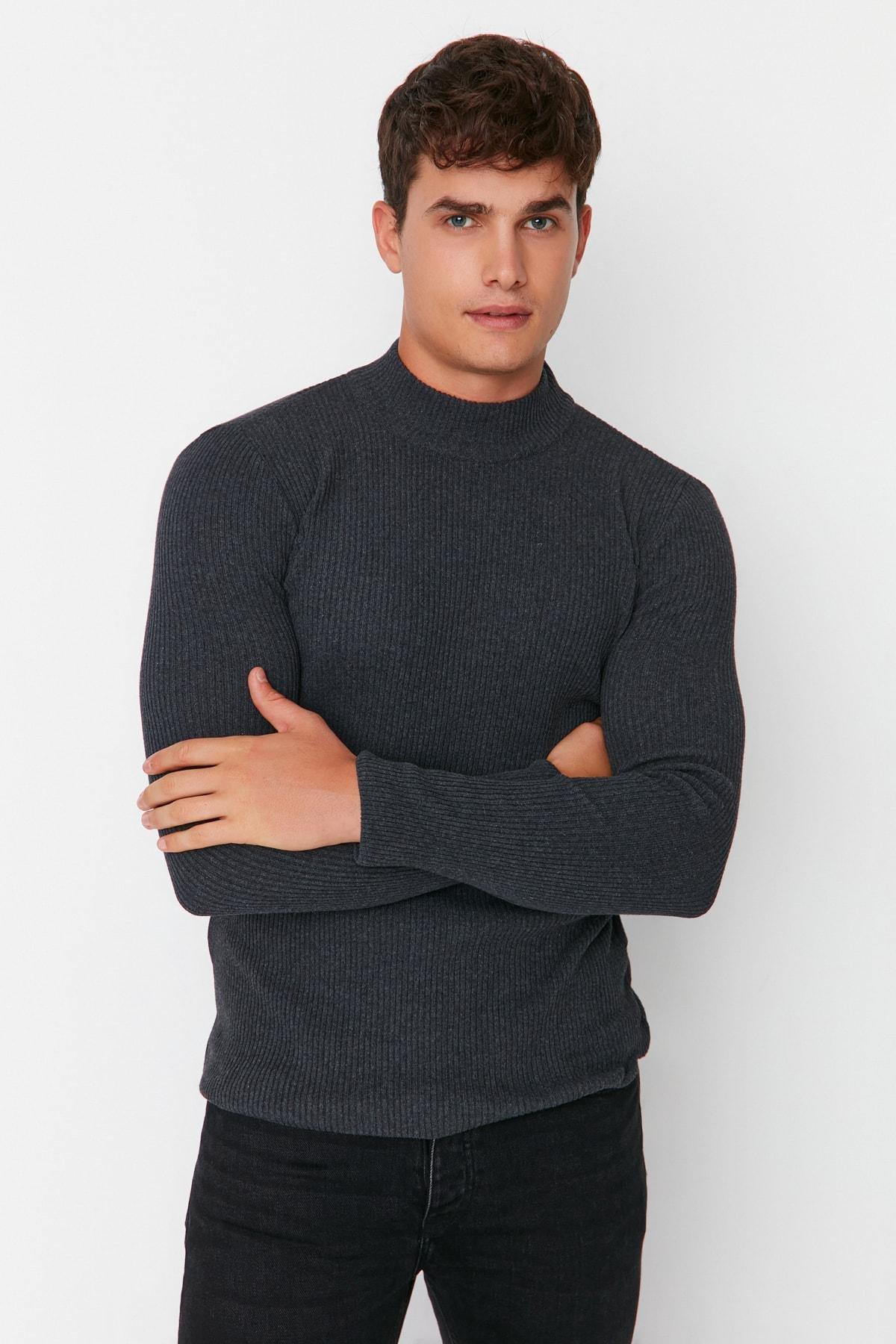 Gray High Neck Sweater, Gray, large image number 4