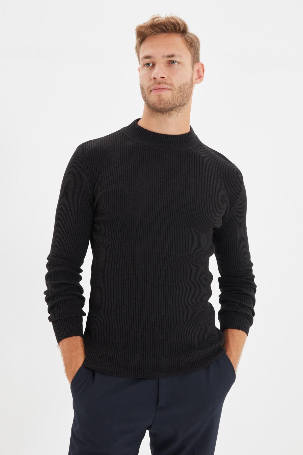Black High Neck Sweater, Black, large image number 0