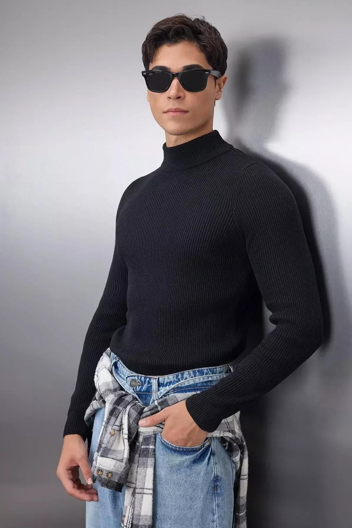 Black High Neck Sweater, Black, large image number 3