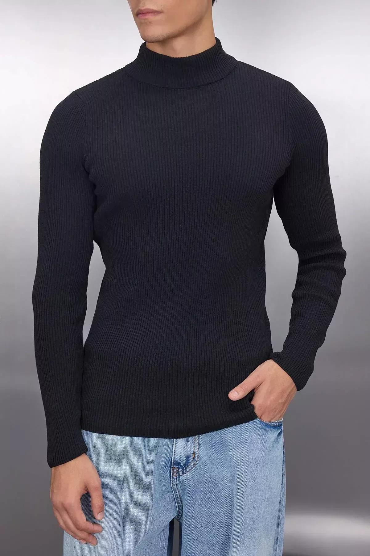 Black High Neck Sweater, Black, large image number 5