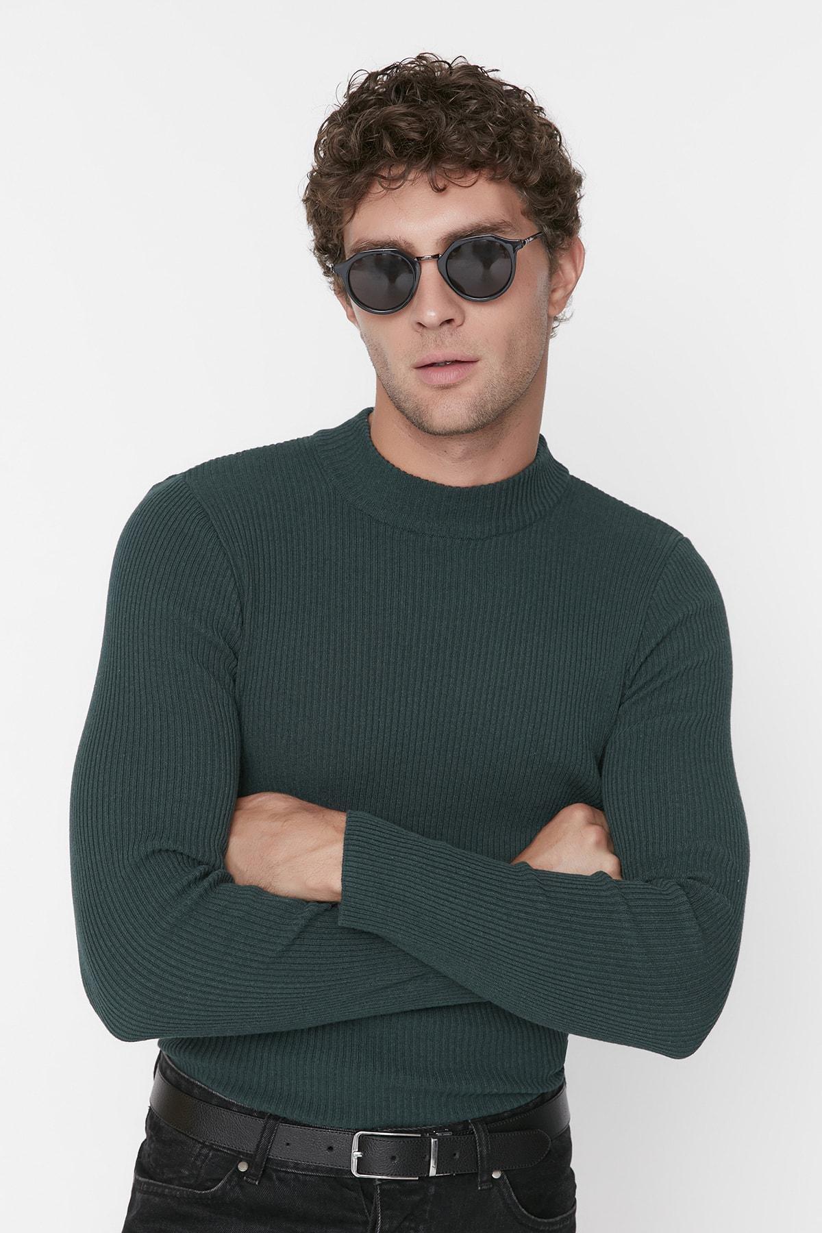 Green High Neck Sweater, Green, large image number 1